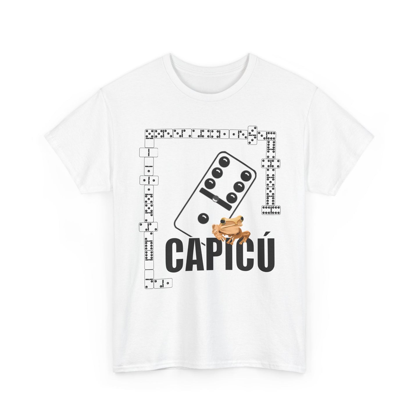 CAPICÚ Black T-Shirt - Unique Domino Design with Whimsical Coqui Accent