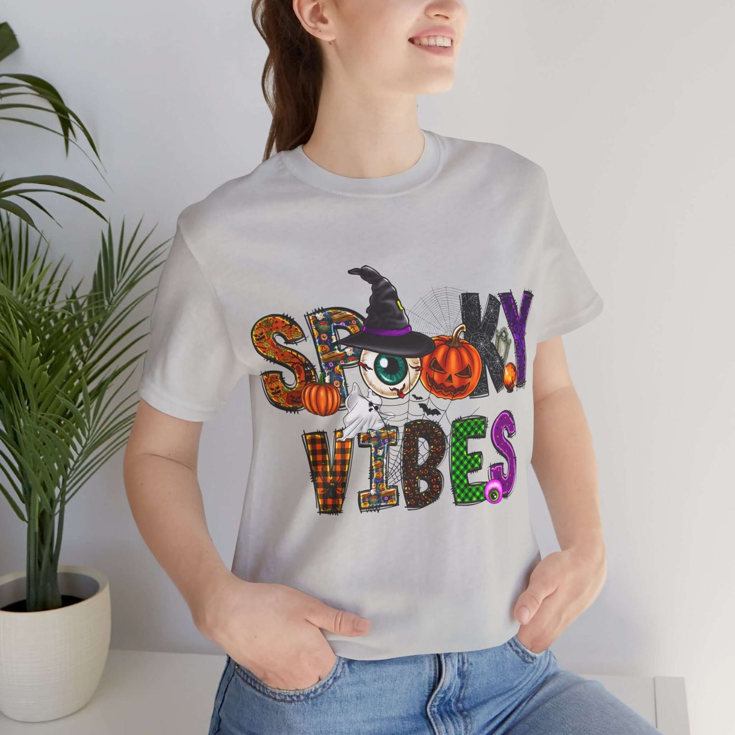 Halloween Vibes Women's T-shirt - Spooky Mischievous Goblins and Fluttering Bats - Cartoon Scary Tee for Halloween Outfits and Tingling Fun.