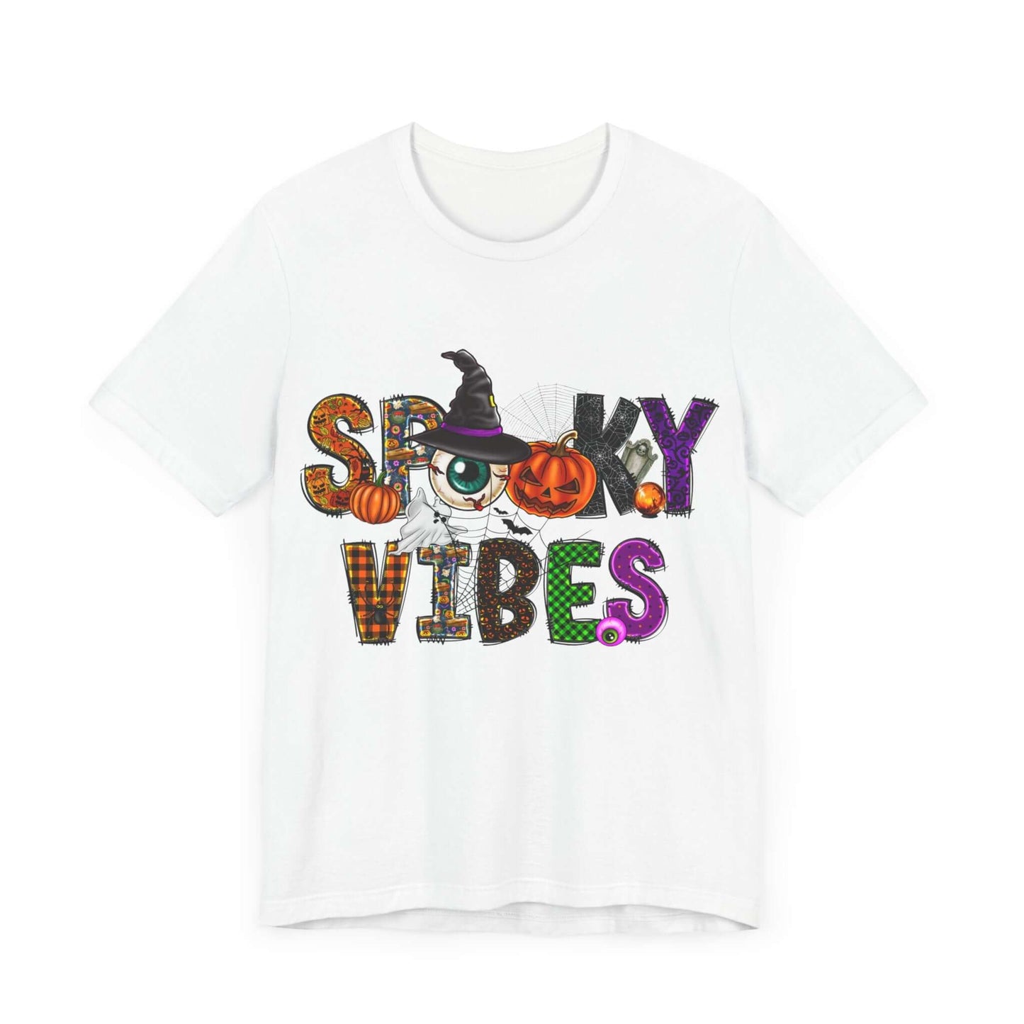 Halloween Vibes Women's T-shirt - Spooky Mischievous Goblins and Fluttering Bats - Cartoon Scary Tee for Halloween Outfits and Tingling Fun.