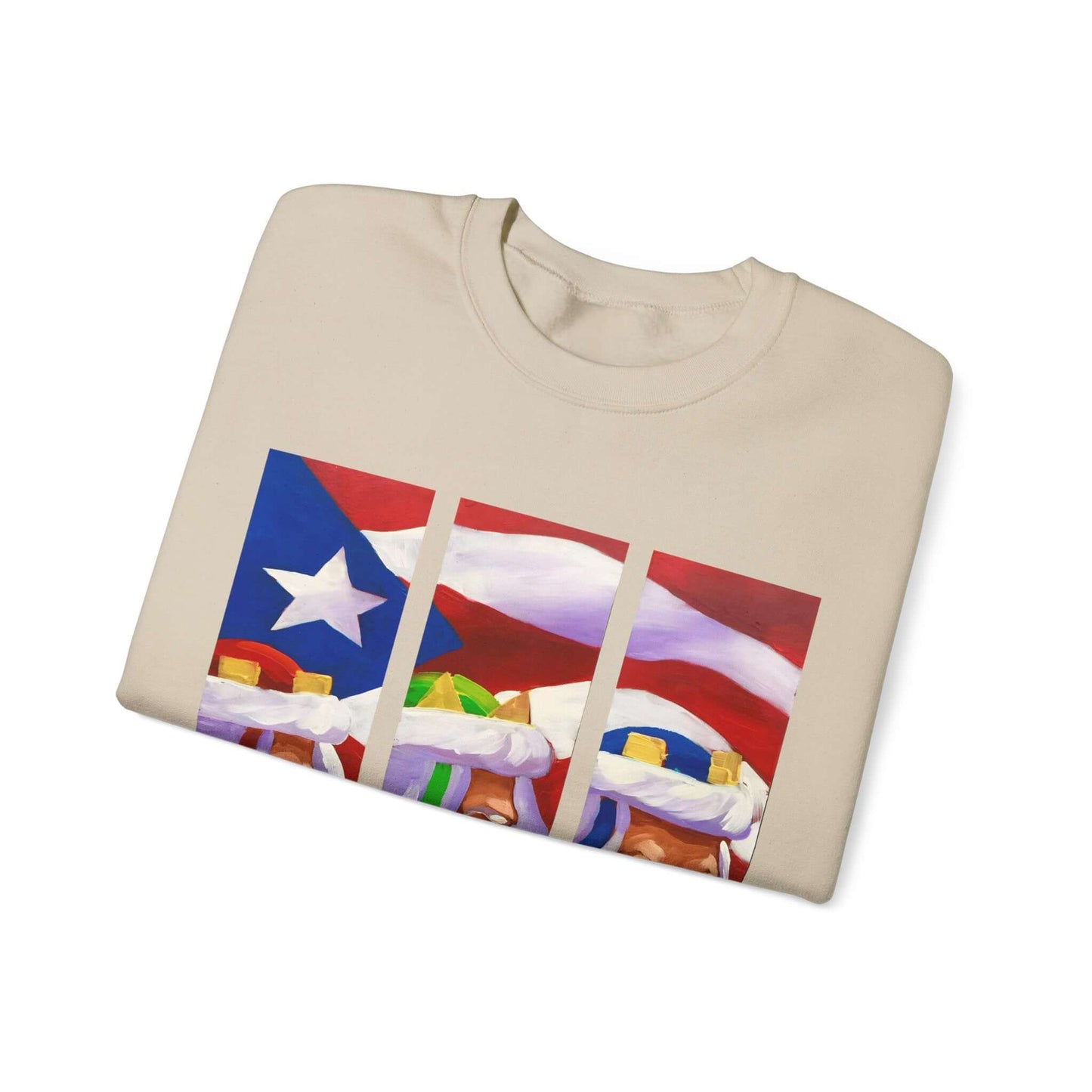 Festive Three Kings Holiday Sweater - Cream-Colored Cozy Delight with Puerto Rican Flag Sky