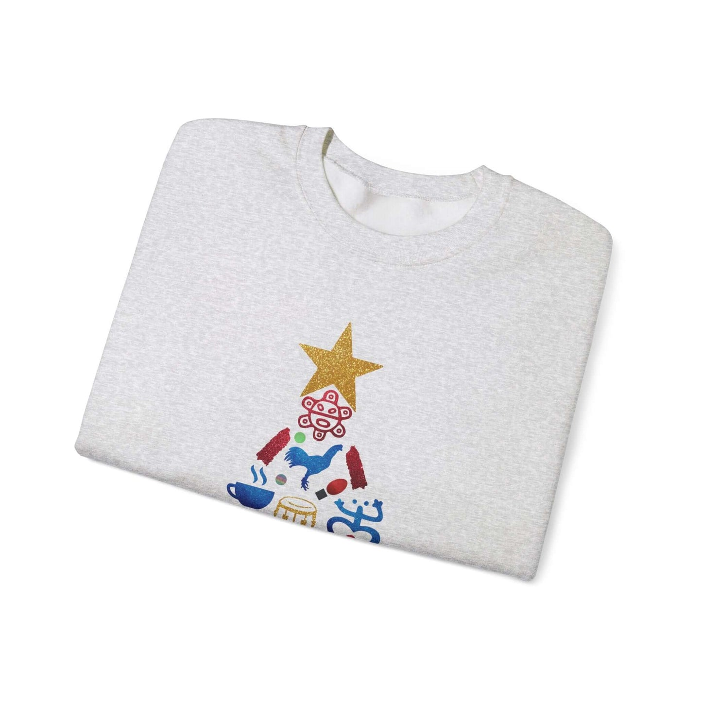 Feliz Navidad Puerto Rico Festive Print on left Long Sleeve Christmas T-Shirt with Unique Colorful Tree Design