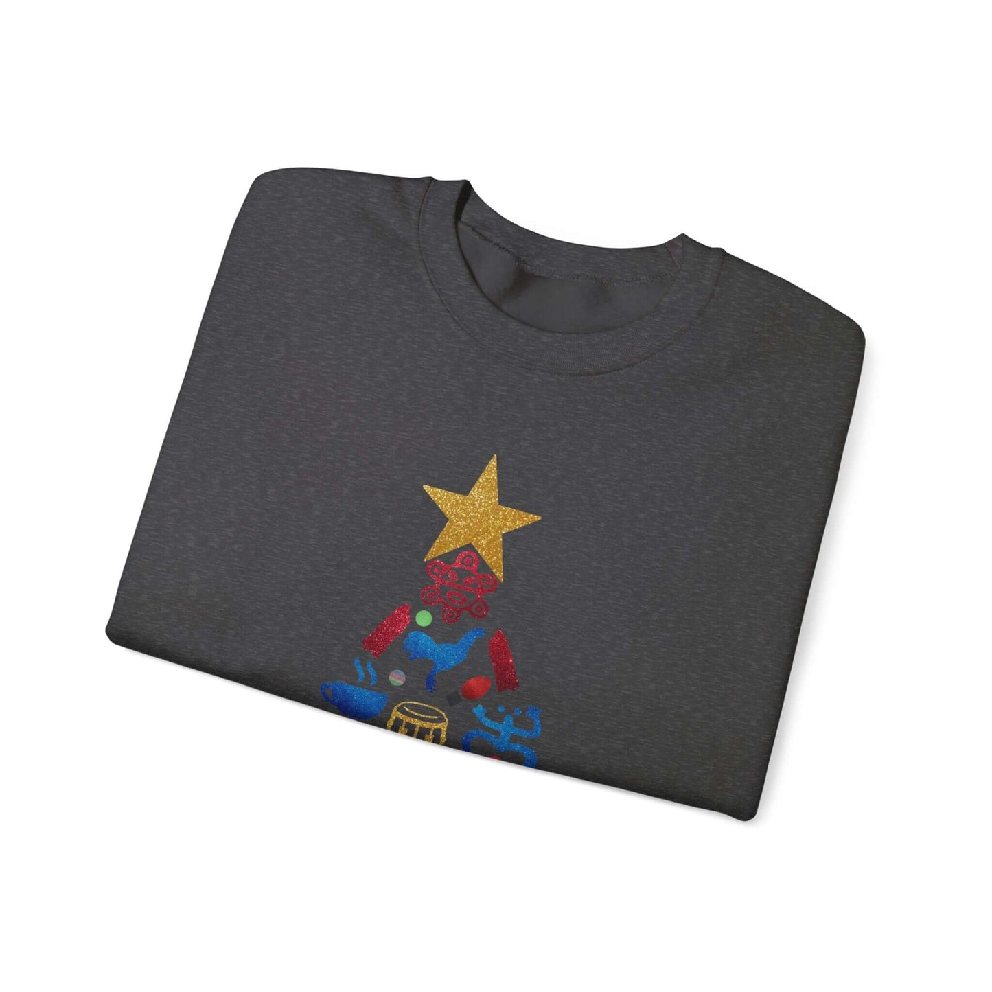 Feliz Navidad Puerto Rico Festive Print on left Long Sleeve Christmas T-Shirt with Unique Colorful Tree Design