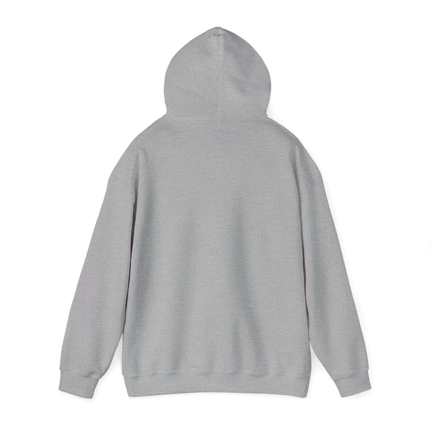 Back view of grey hooded sweatshirt showcasing comfortable fit and casual style.