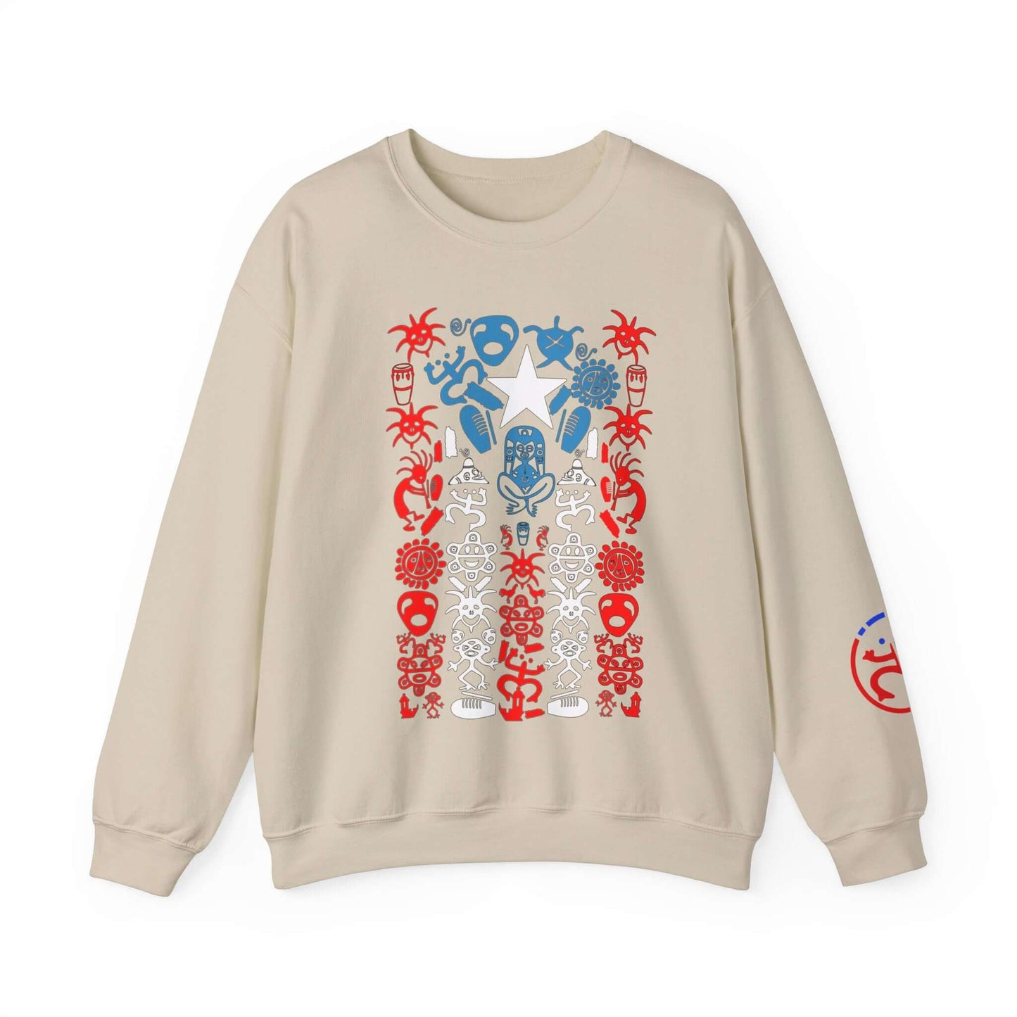 Indigenous Taino Symbol Sweatshirt, Cultural Heritage Shirt with Vibrant Tribal Artwear