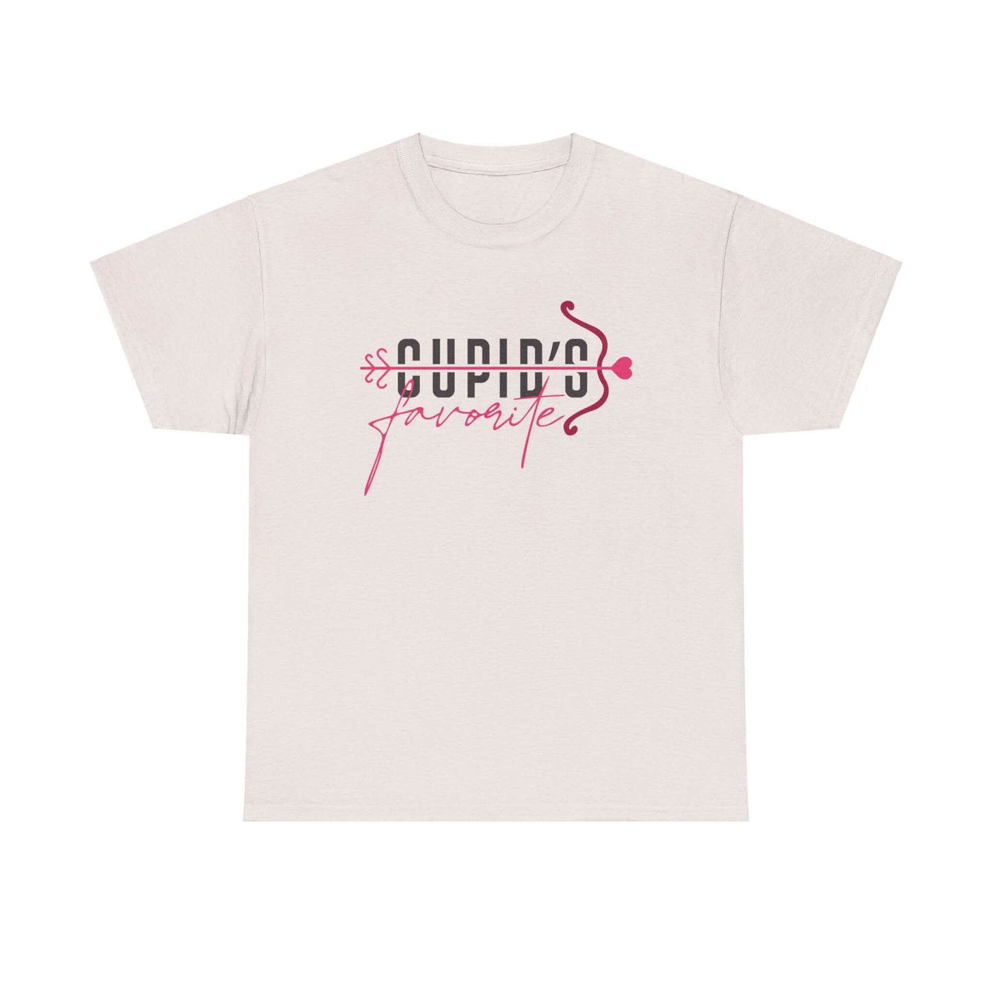 Cupid's Favorite T-Shirt for Valentine's Day, featuring playful text and a cute design in soft cream color.