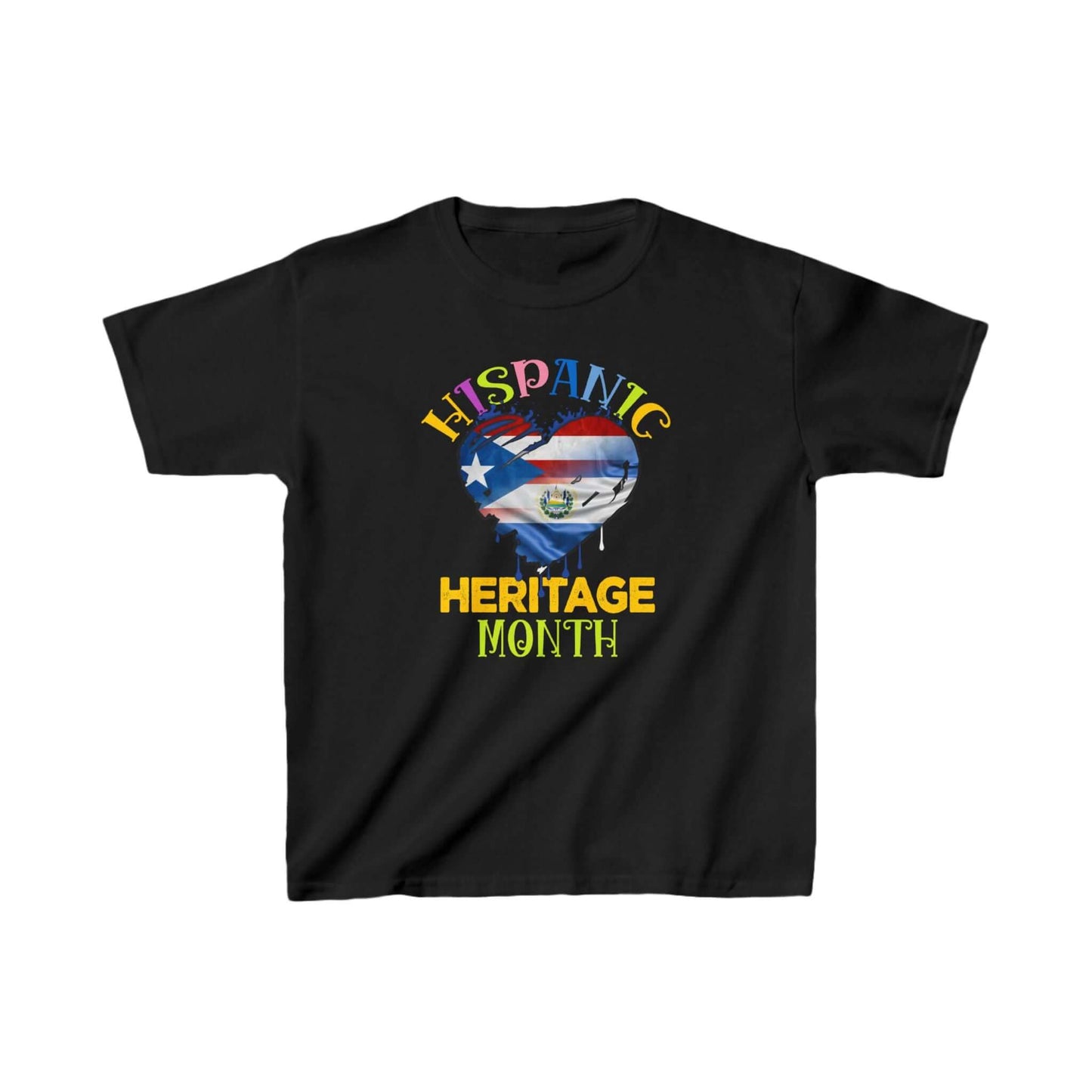 Kids T-Shirt Hispanic Heritage Month Heart Flag PR and El Salvador Blend