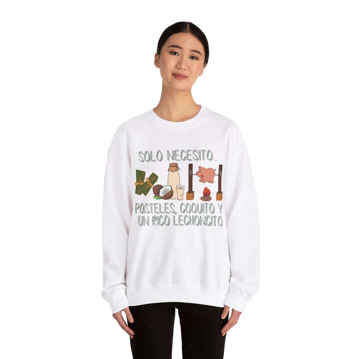 Cozy Holiday Sweater - Puerto Rican Cuisine Graphic Tee - Pasteles, Coquito, Lechon Cito - Festive Winter Fashion