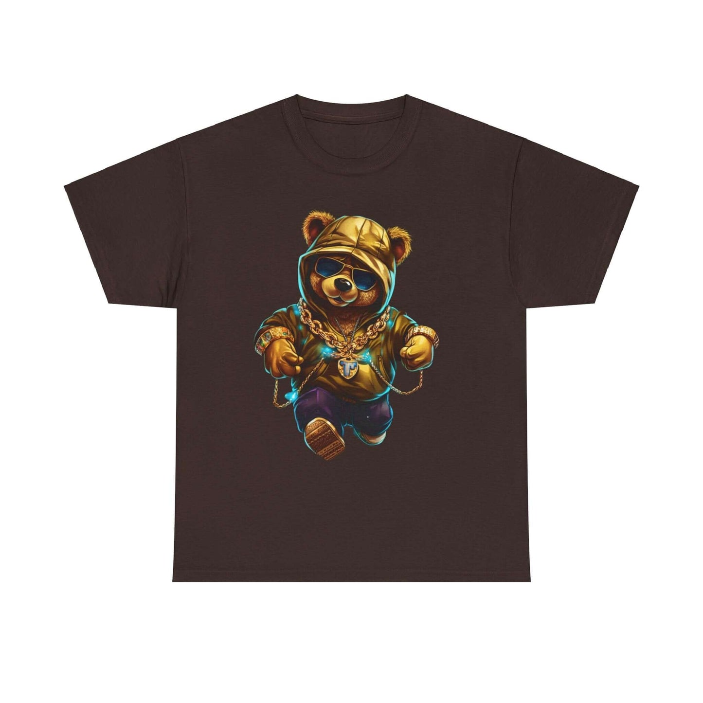 Cute Bling Hip Bear tee featuring a stylish bear in a hoodie and chains, perfect for casual wear and bear lovers.