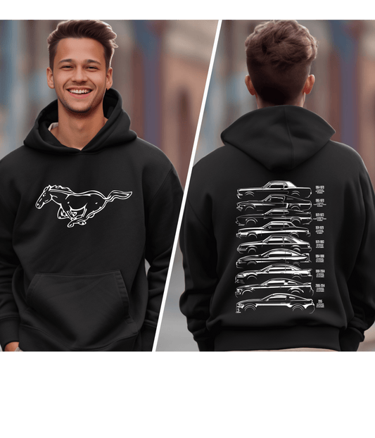 Hooded Sweatshirt - Mustang Horse Front Print and Evolution Backprint