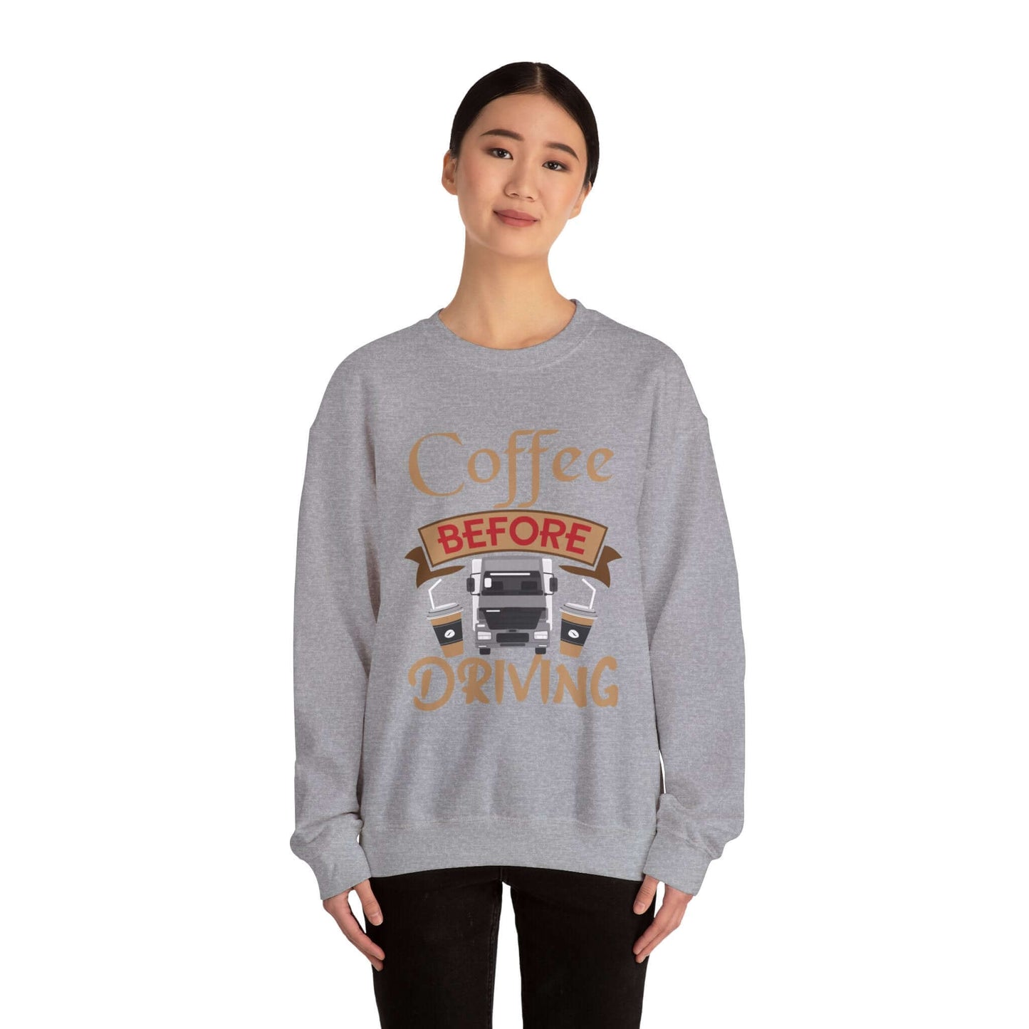 Vintage Car & Coffee Lover Grey Crewneck - Cozy Casual Statement Sweatshirt