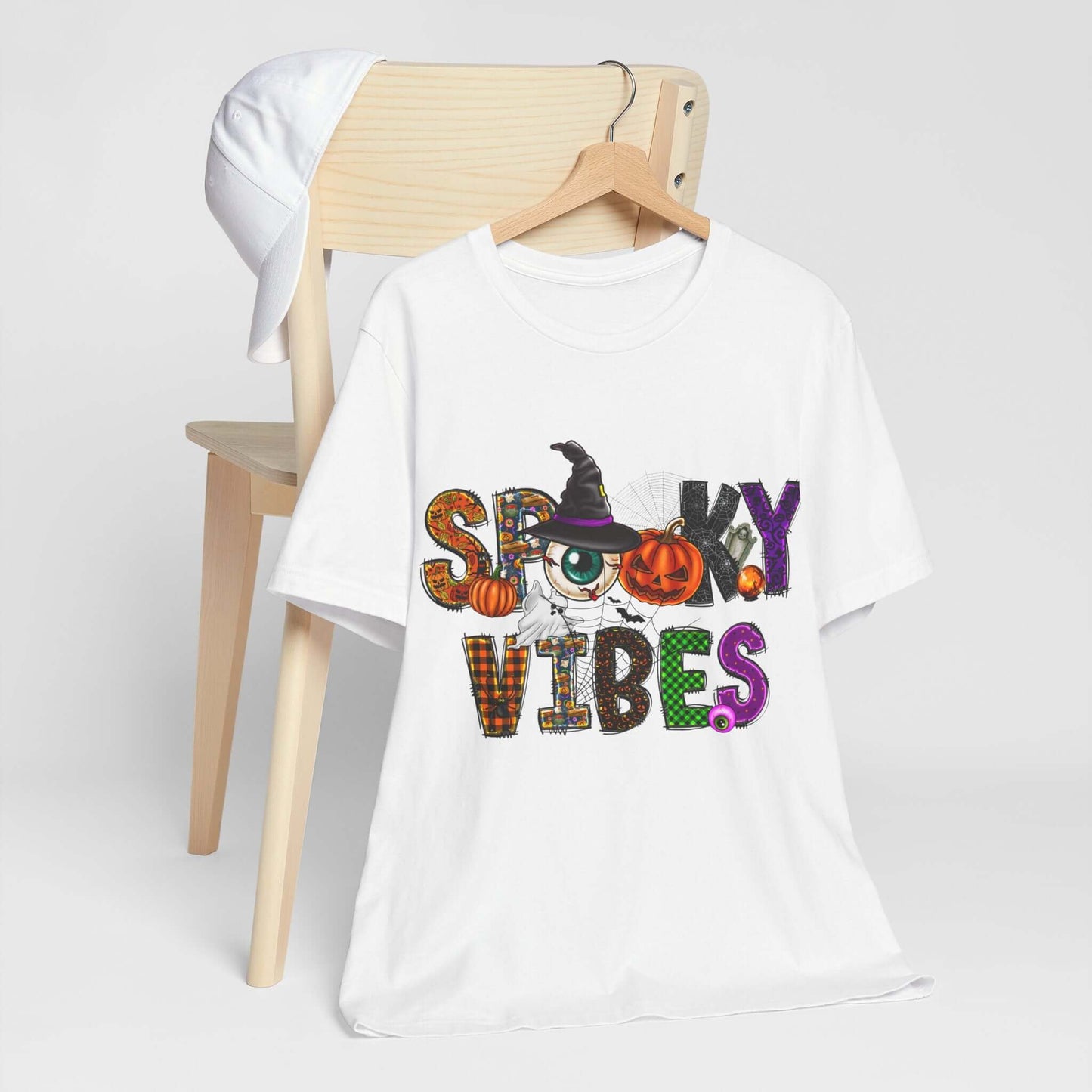 Halloween Vibes Women's T-shirt - Spooky Mischievous Goblins and Fluttering Bats - Cartoon Scary Tee for Halloween Outfits and Tingling Fun.