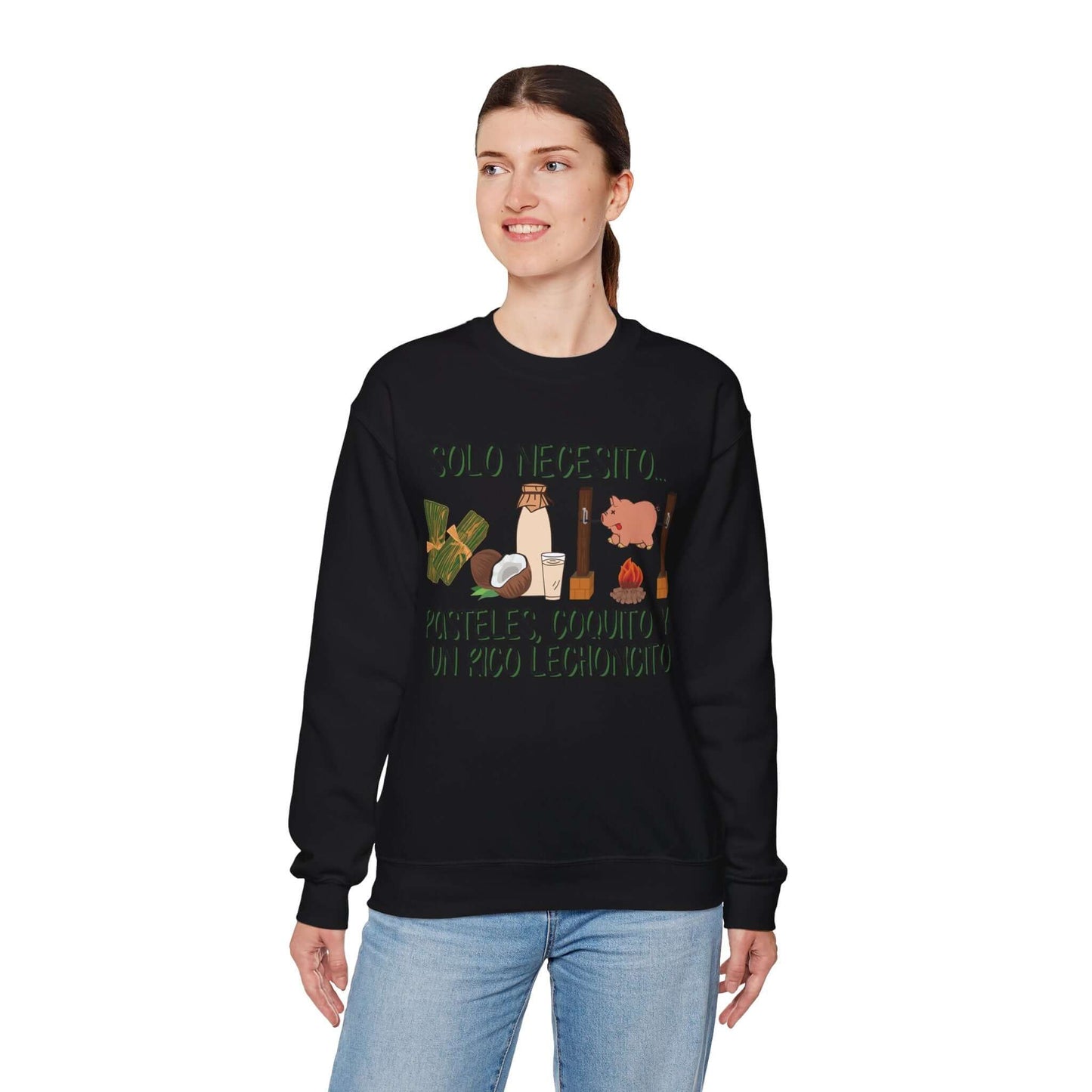 Cozy Holiday Sweater - Puerto Rican Cuisine Graphic Tee - Pasteles, Coquito, Lechon Cito - Festive Winter Fashion