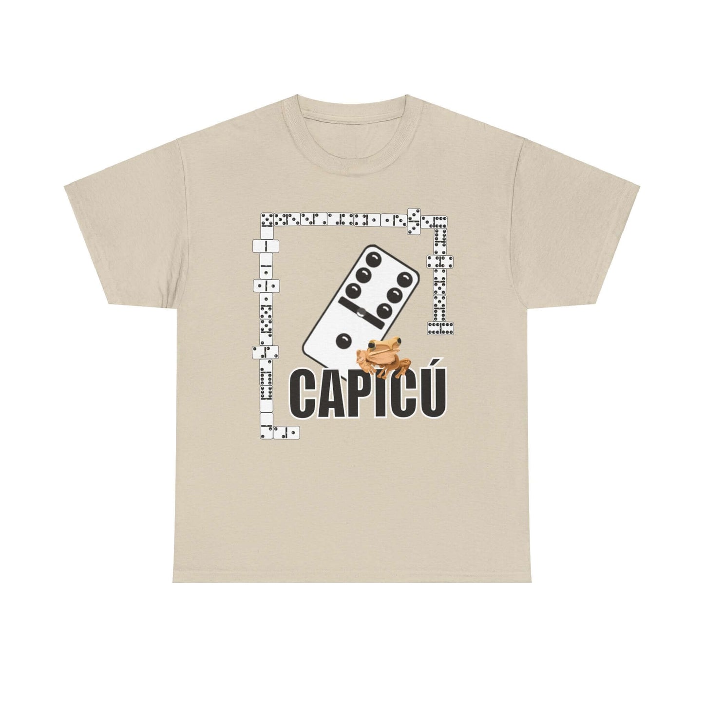 CAPICÚ Black T-Shirt - Unique Domino Design with Whimsical Coqui Accent"