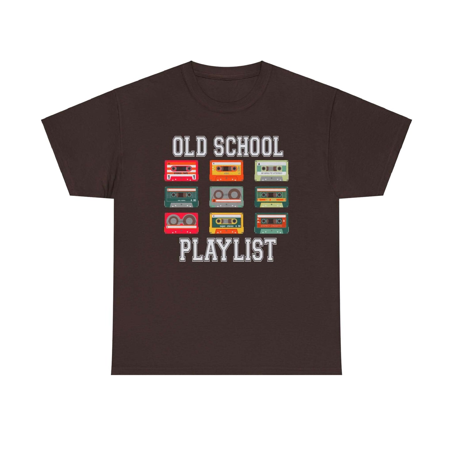 Vintage Cassette Tee with "Old School Playlist" Design - Retro Music Nostalgia Unisex Heavy Cotton T-Shirt