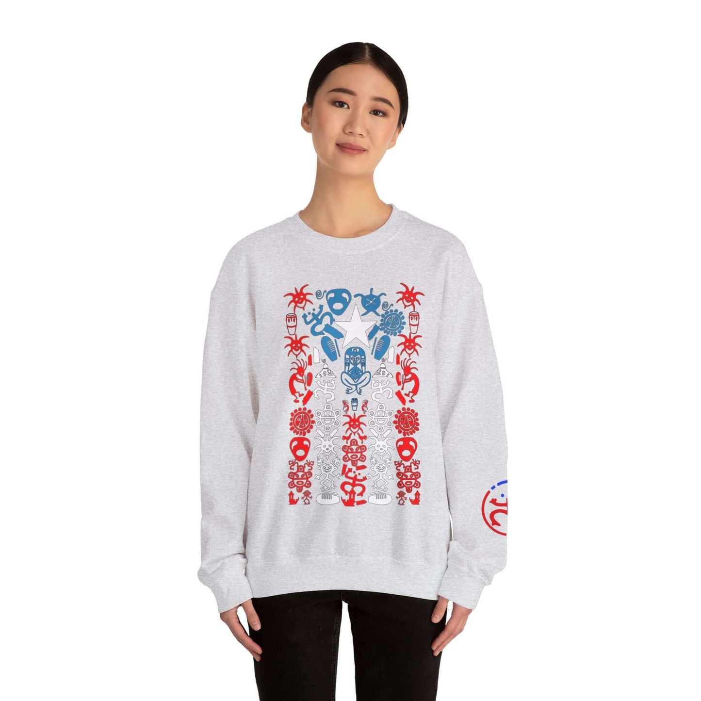 Indigenous Taino Symbol Sweatshirt, Cultural Heritage Shirt with Vibrant Tribal Artwear