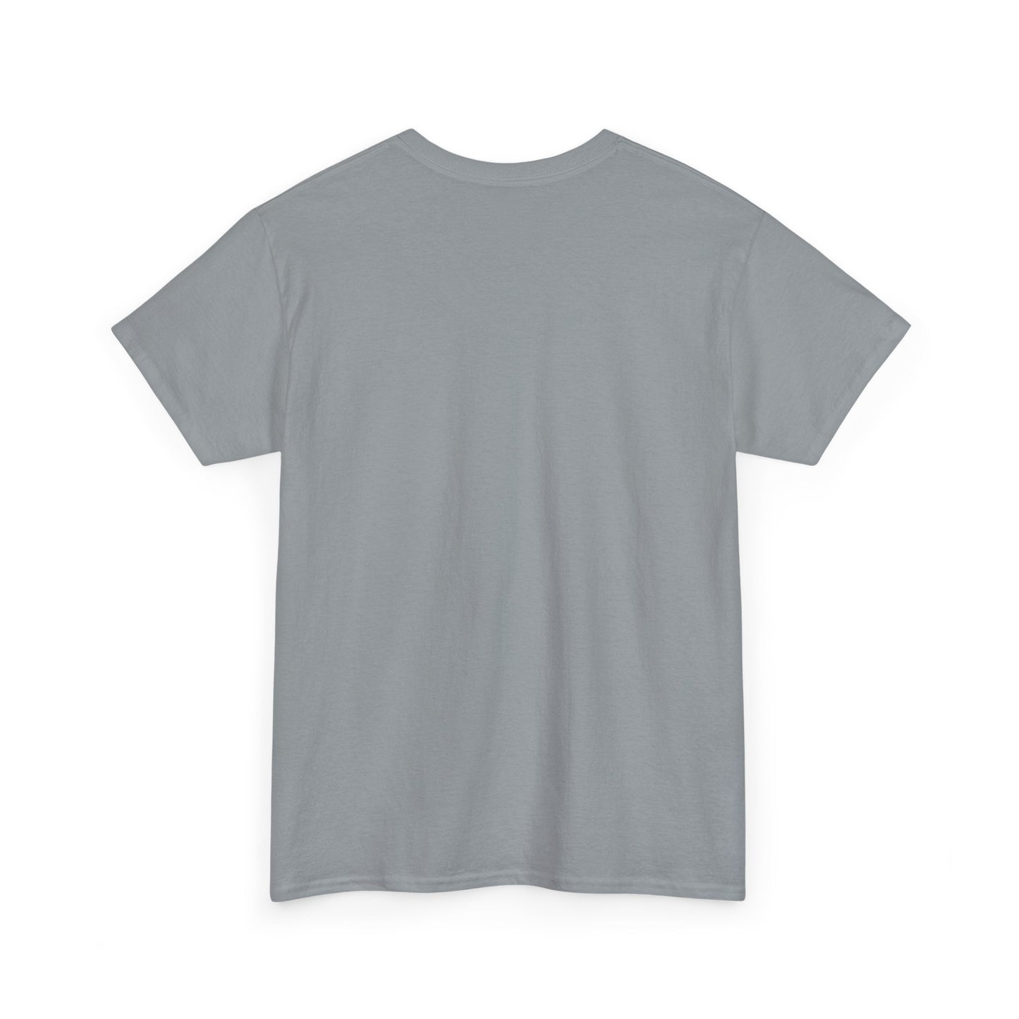 Back view of a funny Christmas unisex tee in light gray, featuring a comfortable fit for holiday gatherings.