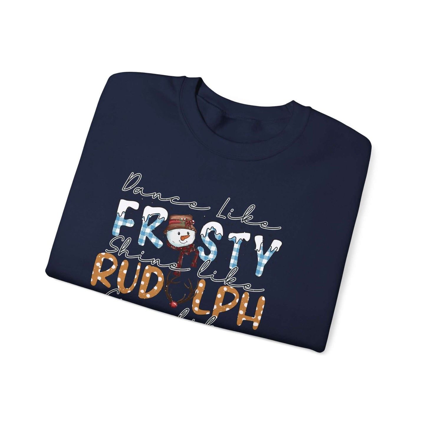 Festive Holiday T-Shirt with Snowman and Christmas Tree, Frosty Rudolph Santa Jesus Design, Colorful Fonts, Perfect Gift