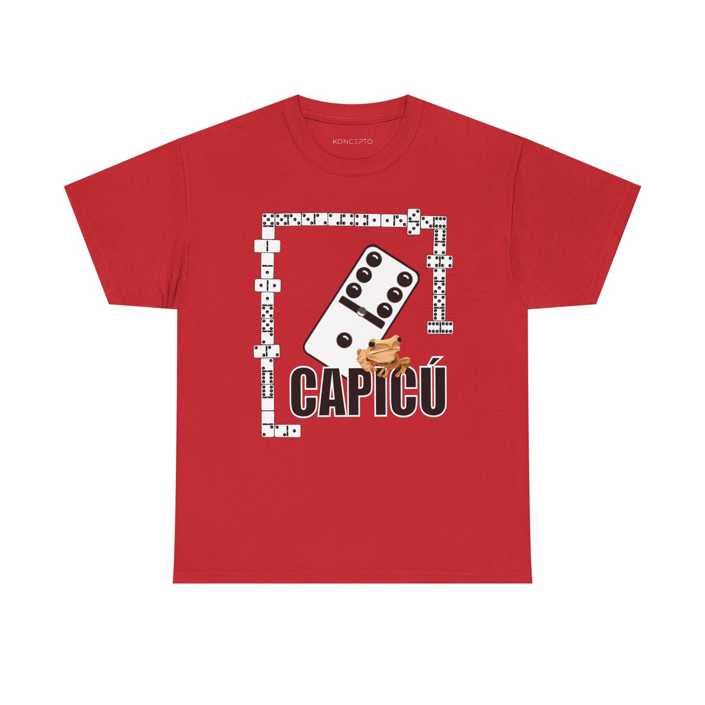 CAPICÚ Black T-Shirt - Unique Domino Design with Whimsical Coqui Accent