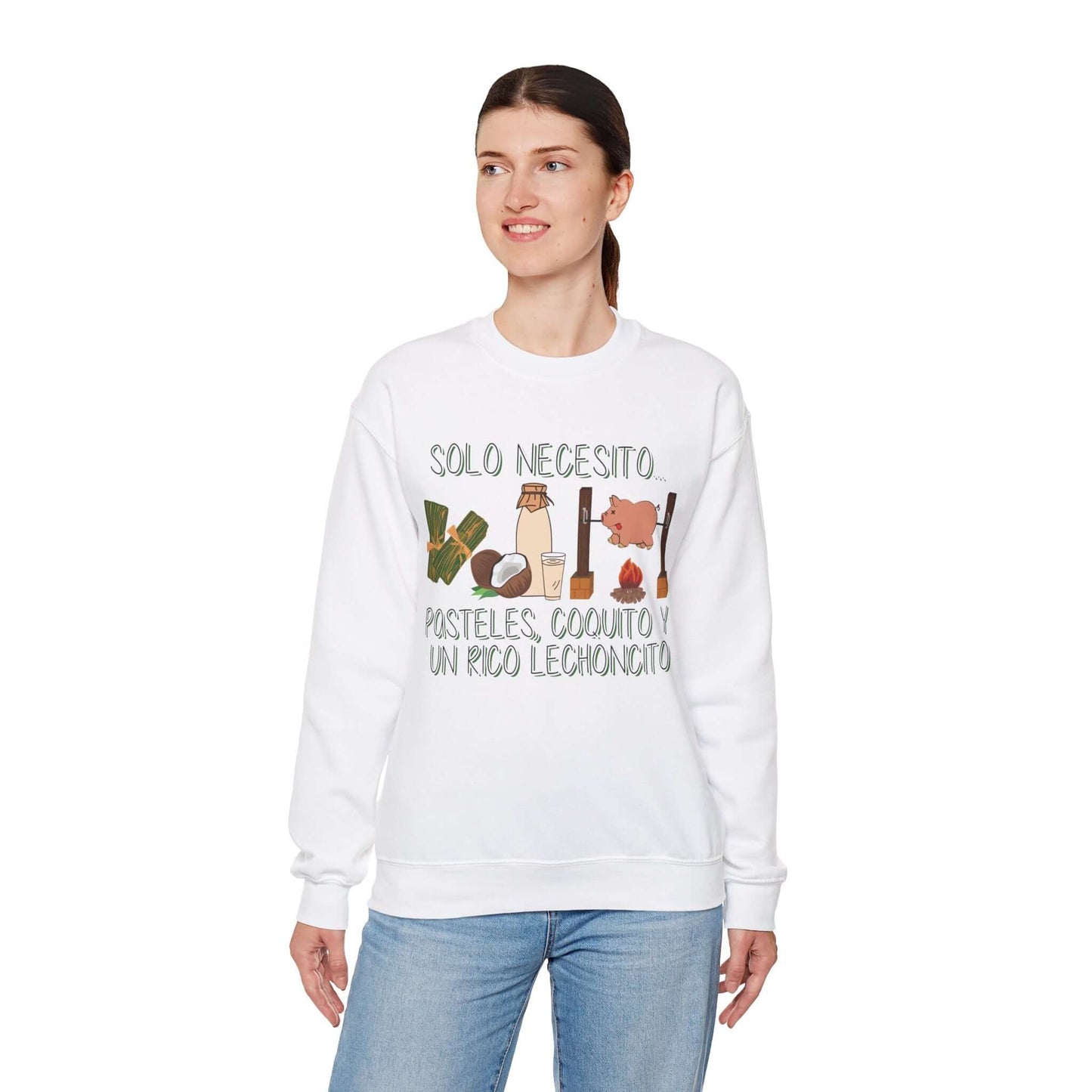 Cozy Holiday Sweater - Puerto Rican Cuisine Graphic Tee - Pasteles, Coquito, Lechon Cito - Festive Winter Fashion