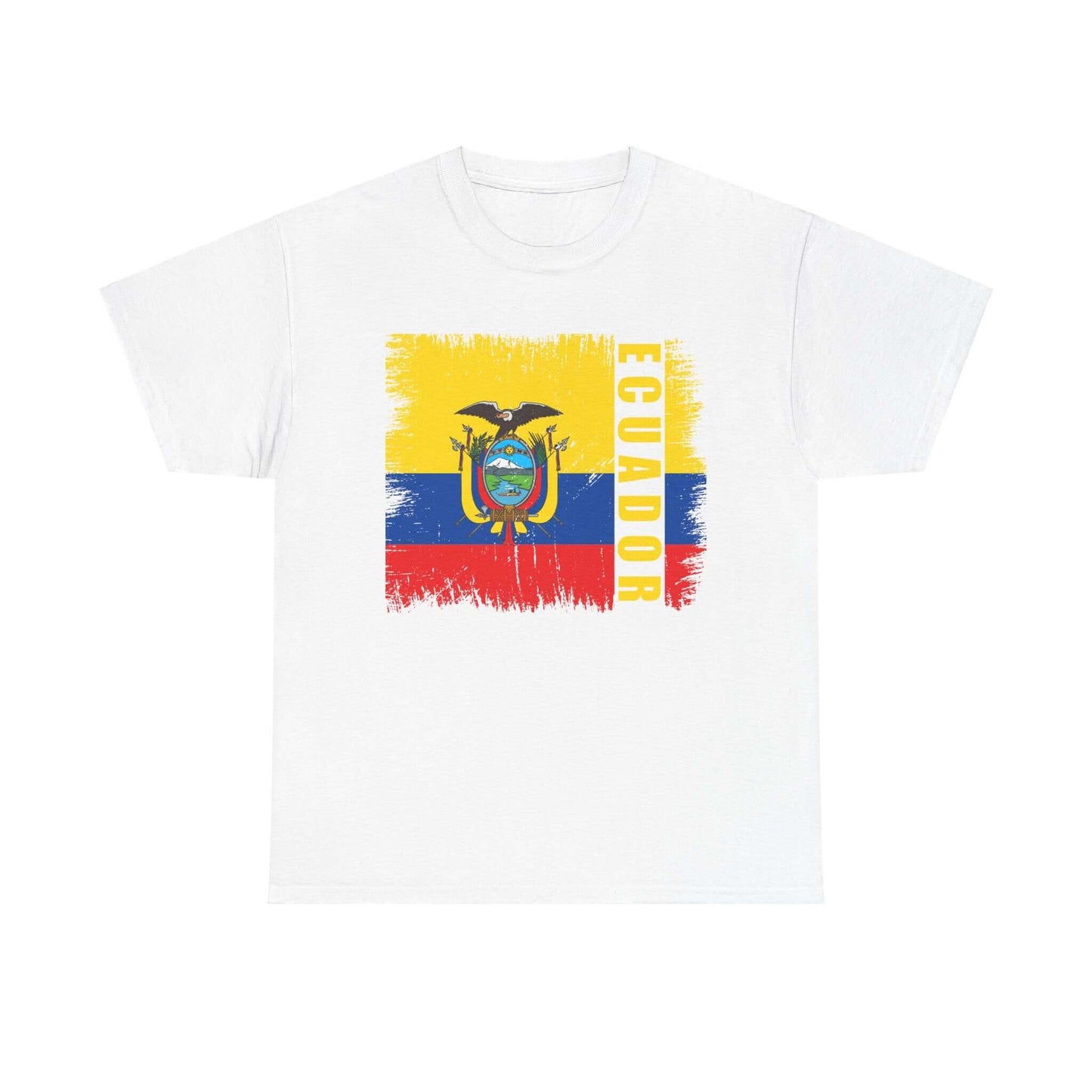 T-Shirt Ecuador Distressed Painted Flag Colors Unisex Heavy Cotton Tee