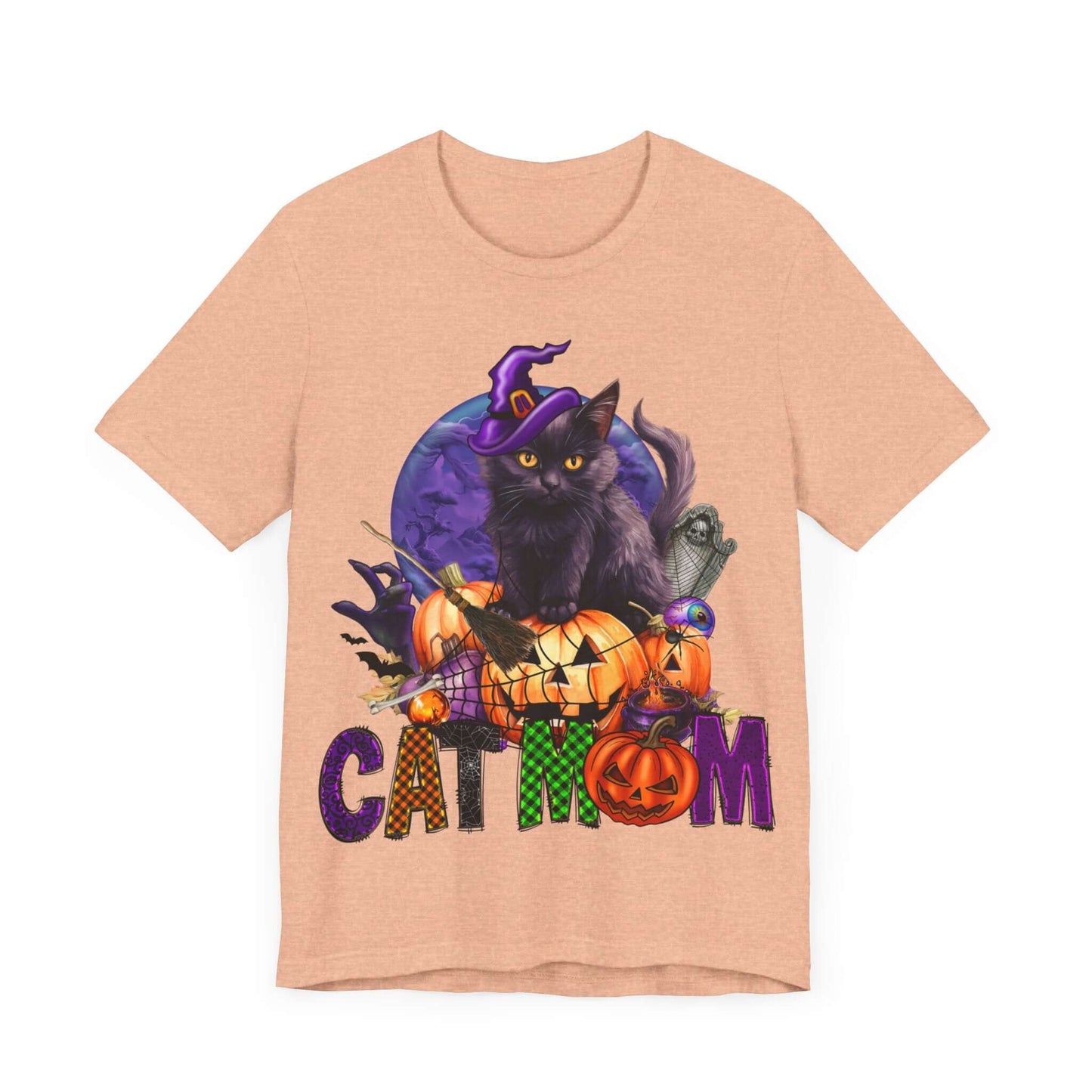 Cat Mom Women's T-shirt - Adorable Baby Black Cat, Pumpkins and Purple Moon, - Unique Halloween Outfits, Festive Parties, and Feline Fun.