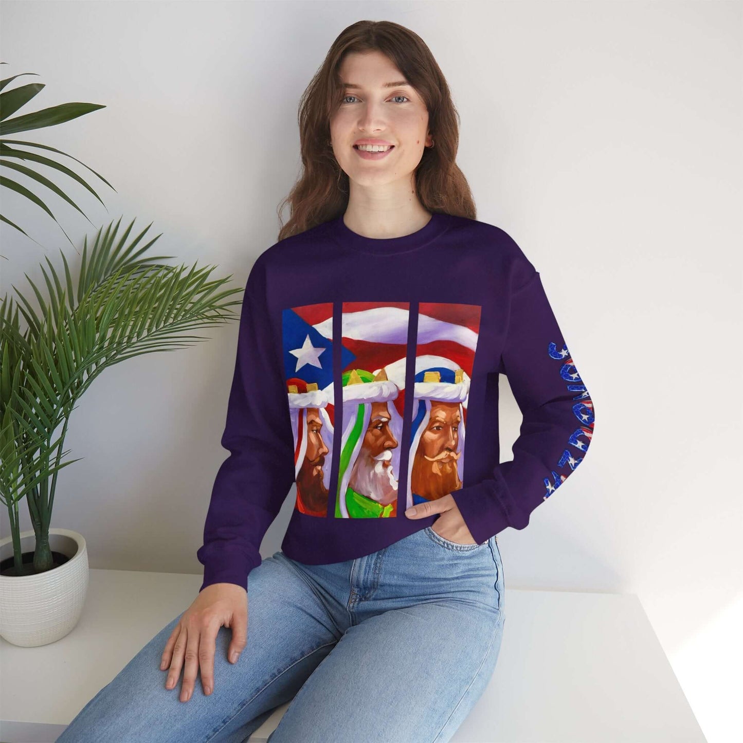 Festive Three Kings Holiday Sweater - Cream-Colored Cozy Delight with Puerto Rican Flag Sky