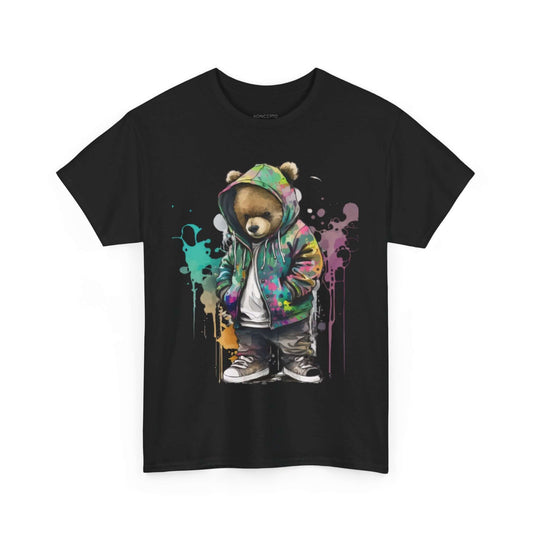 Fashion-ready bear T-shirt with vibrant colors, perfect for casual wear and unique style.