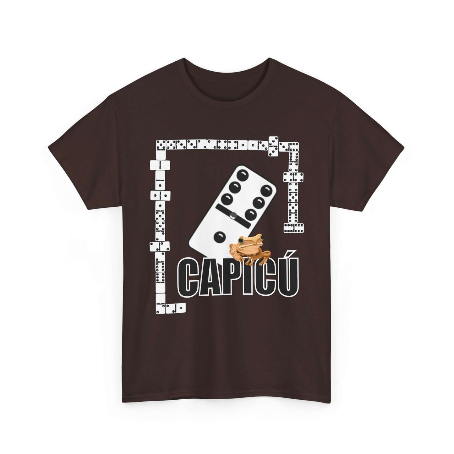 CAPICÚ Black T-Shirt - Unique Domino Design with Whimsical Coqui Accent"