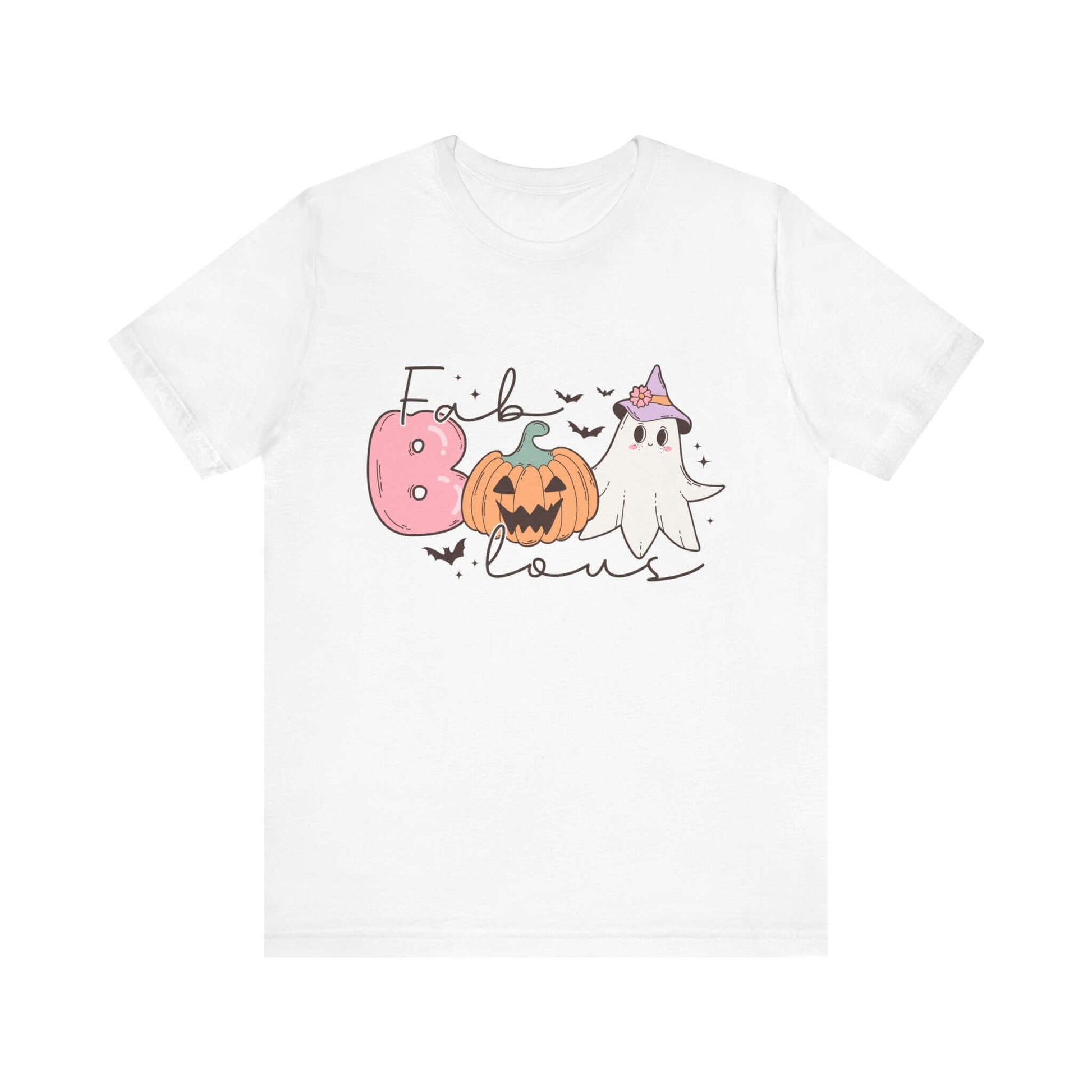 Halloween Magic Unisex Tee featuring cute ghost, pumpkin, and text for festive trick-or-treat celebrations.