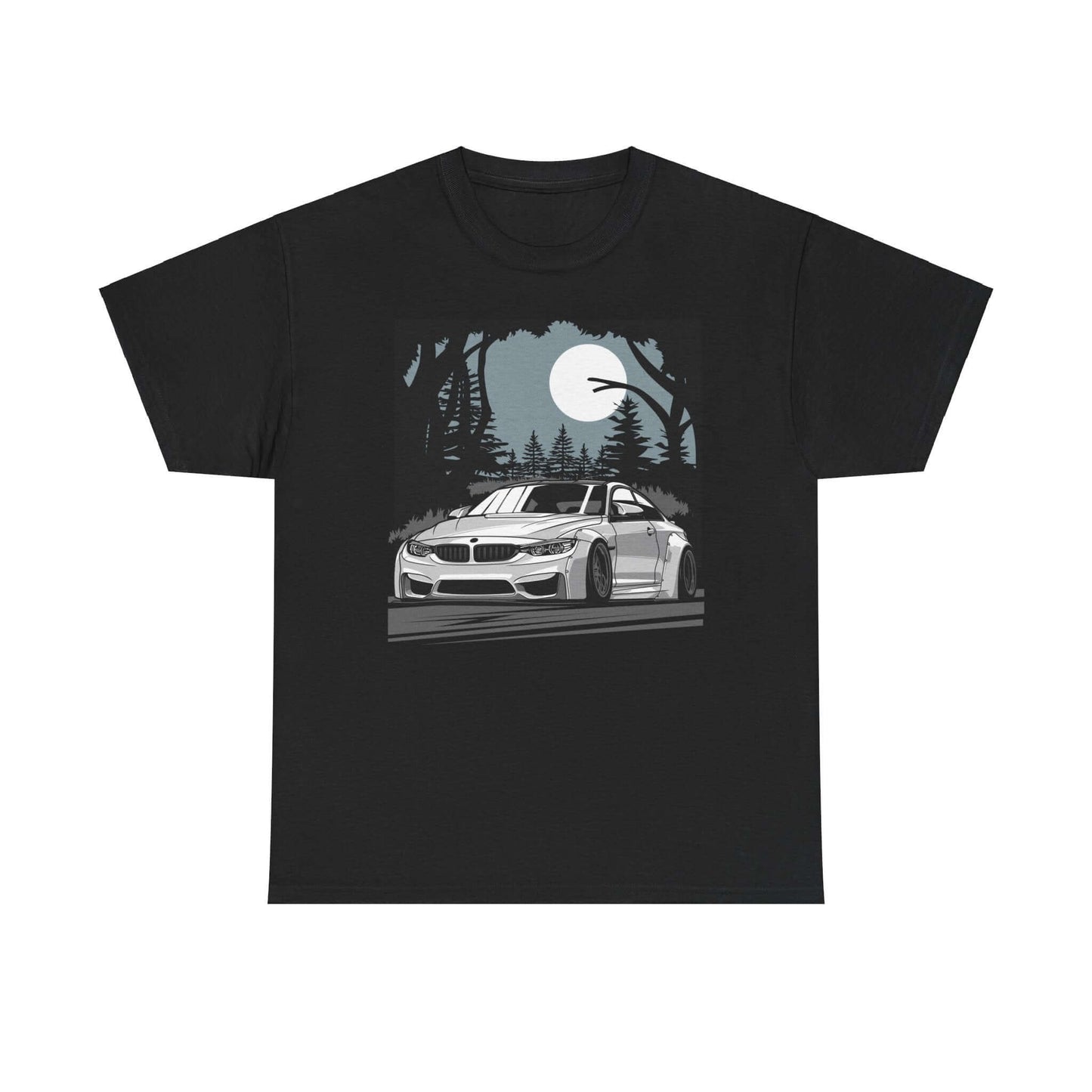 Forest Drive Tee featuring a car under the full moon, perfect for nighttime adventures and Halloween themed wear.