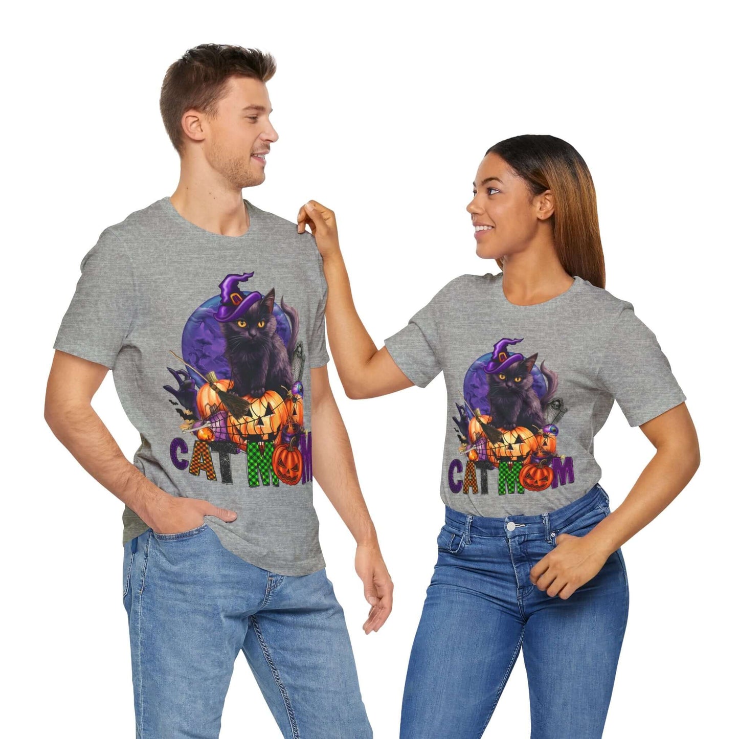 Cat Mom Women's T-shirt - Adorable Baby Black Cat, Pumpkins and Purple Moon, - Unique Halloween Outfits, Festive Parties, and Feline Fun.