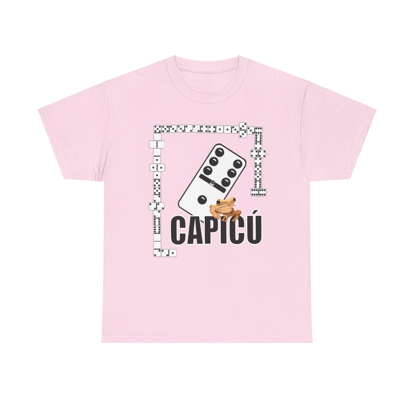 CAPICÚ Black T-Shirt - Unique Domino Design with Whimsical Coqui Accent"