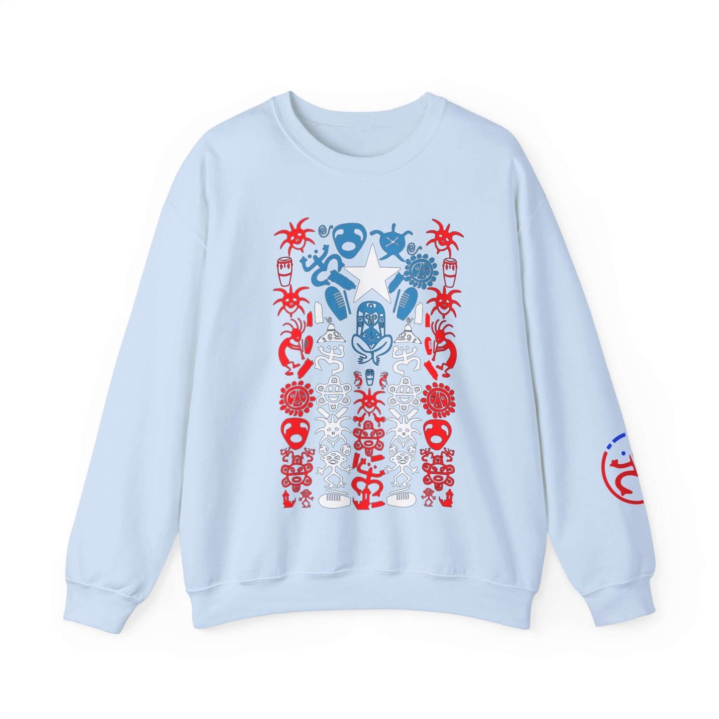 Indigenous Taino Symbol Sweatshirt, Cultural Heritage Shirt with Vibrant Tribal Artwear