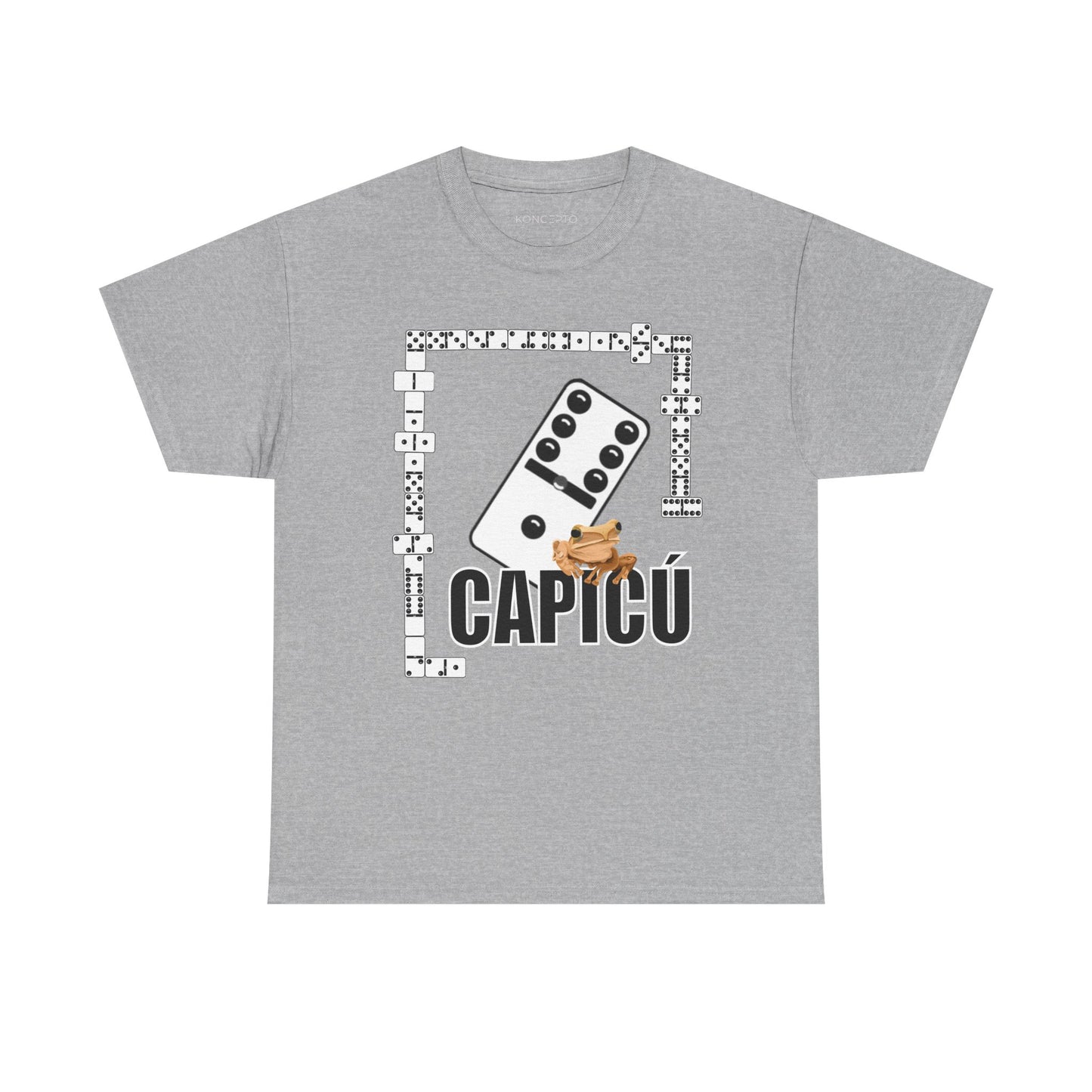 CAPICÚ Black T-Shirt - Unique Domino Design with Whimsical Coqui Accent