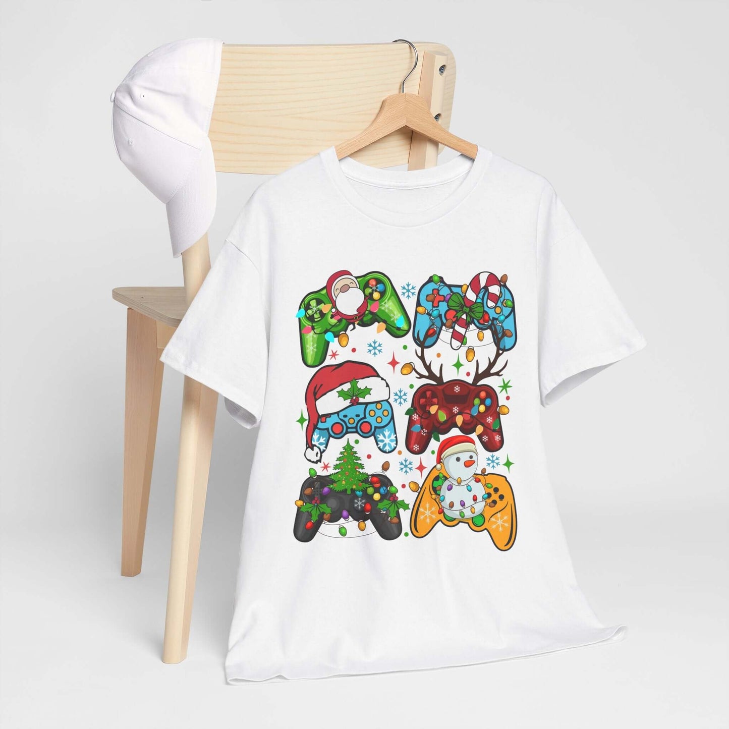 Christmas Gaming Controller Tee featuring festive designs, perfect for gamers and holiday enthusiasts.