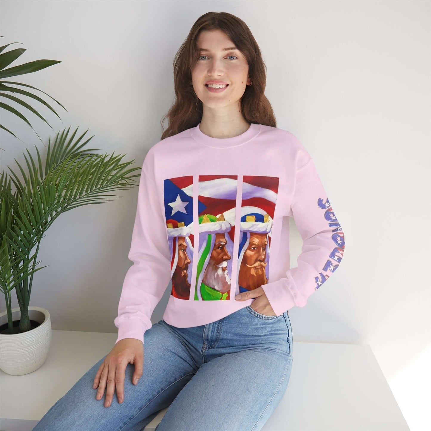 Festive Three Kings Holiday Sweater - Cream-Colored Cozy Delight with Puerto Rican Flag Sky