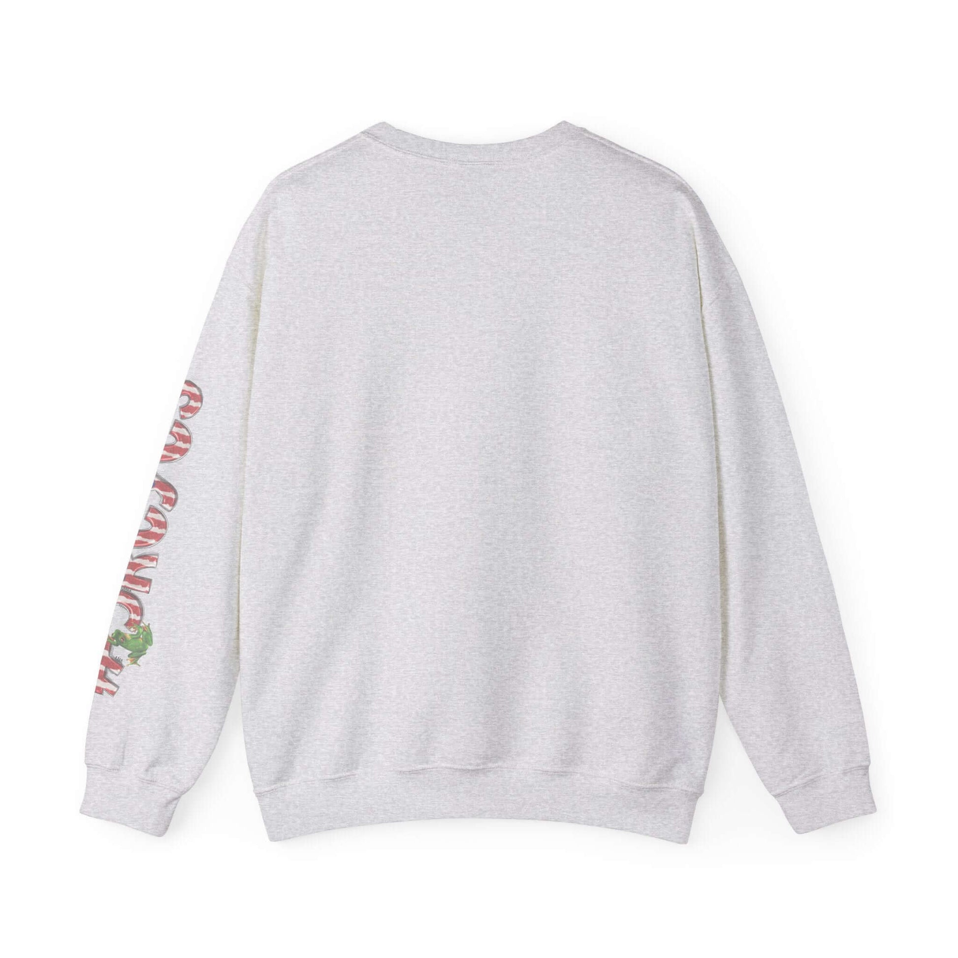 Cream-colored sweater back view with text on sleeve, part of the Festive Three Kings Holiday collection.