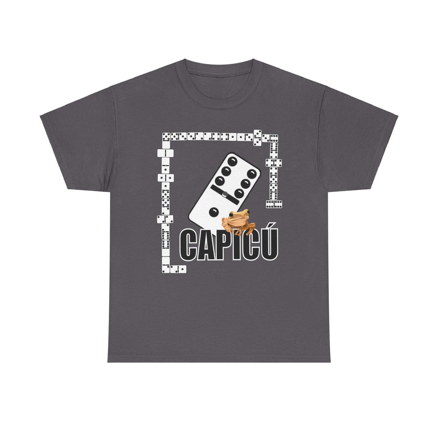 CAPICÚ Black T-Shirt - Unique Domino Design with Whimsical Coqui Accent"