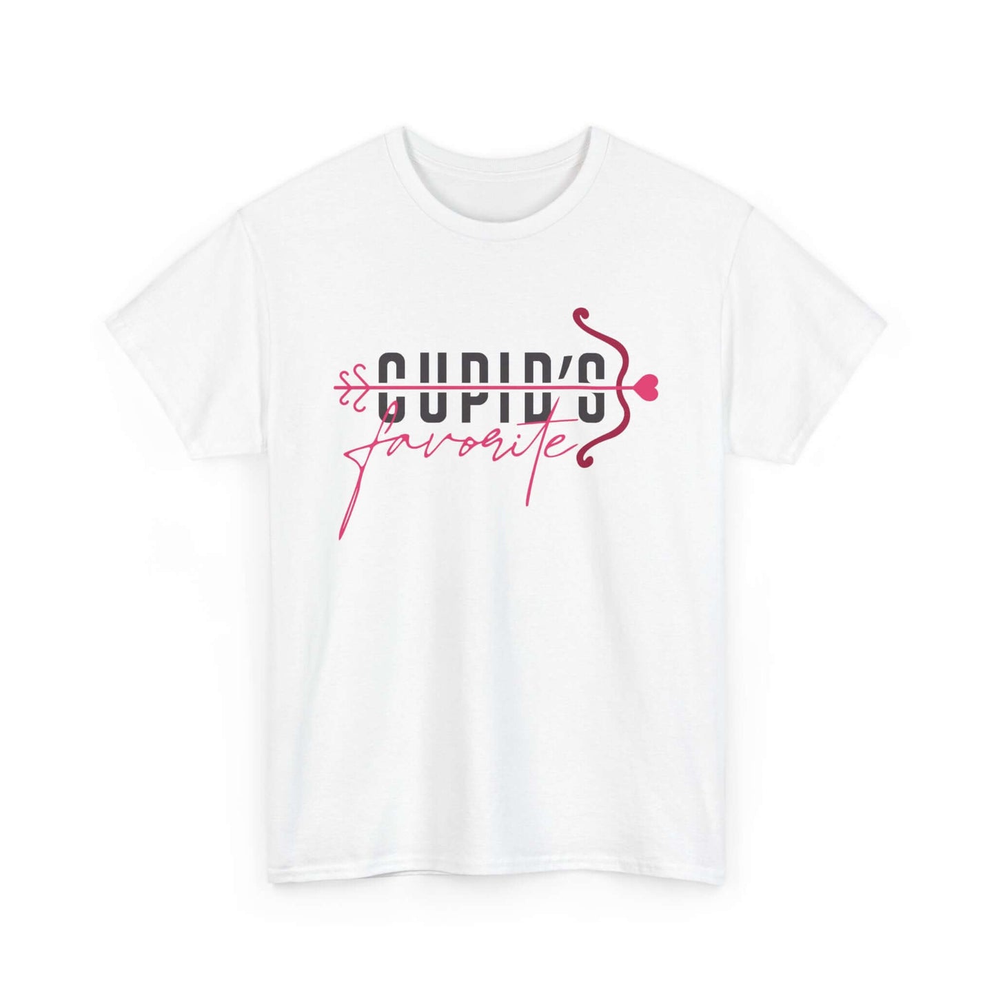 Cupid's Favorite Valentine's Day T-Shirt in white with playful text, perfect for celebrating love and spreading positivity.