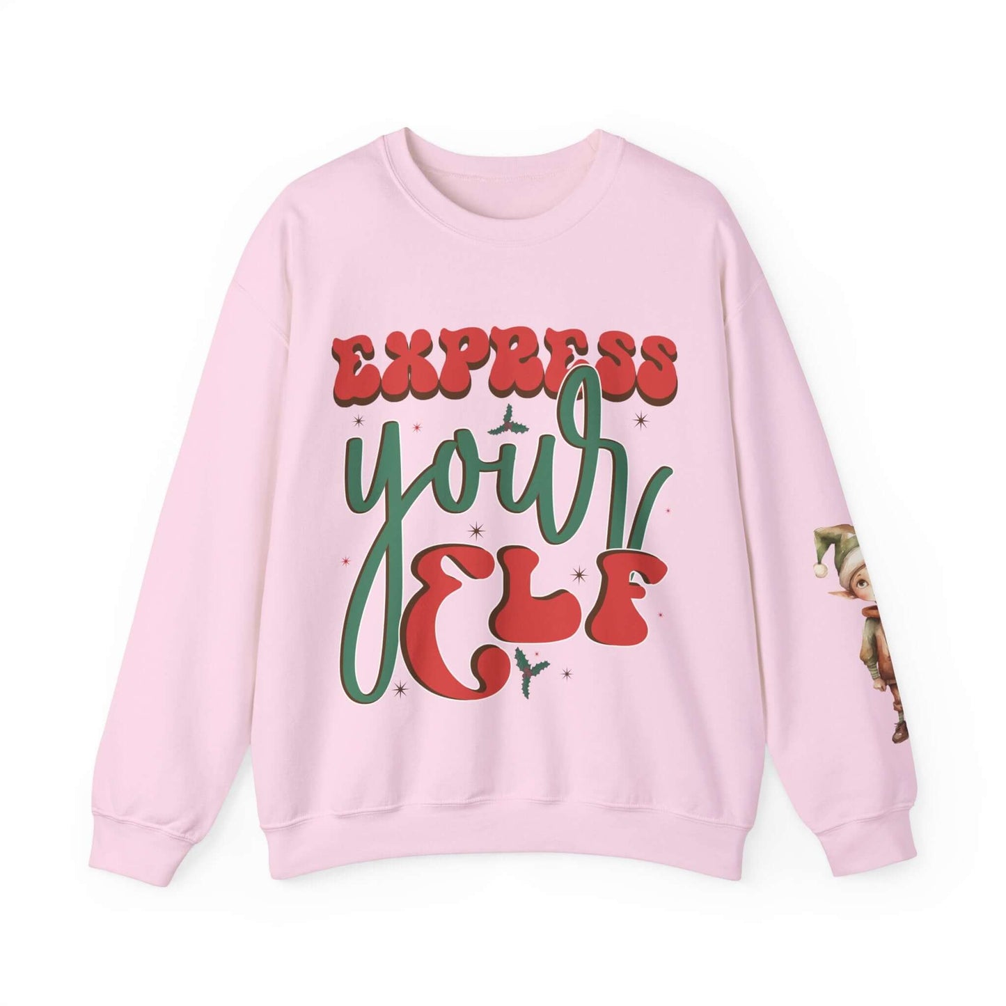 Express Yourself Festive Sweatshirt - Colorful Holiday Elf Design, Individuality and Style