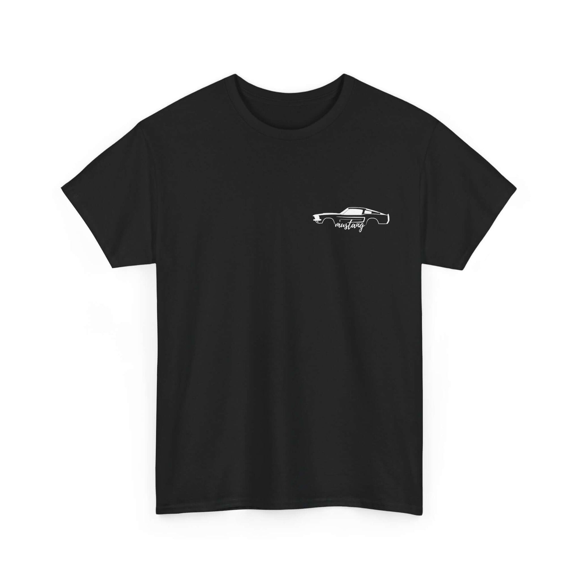 Black Ford Mustang Evolution Tee with 1967 Mustang Front Chest Print Design