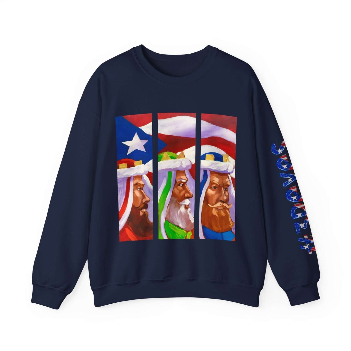 Festive Three Kings Holiday Sweater - Cream-Colored Cozy Delight with Puerto Rican Flag Sky