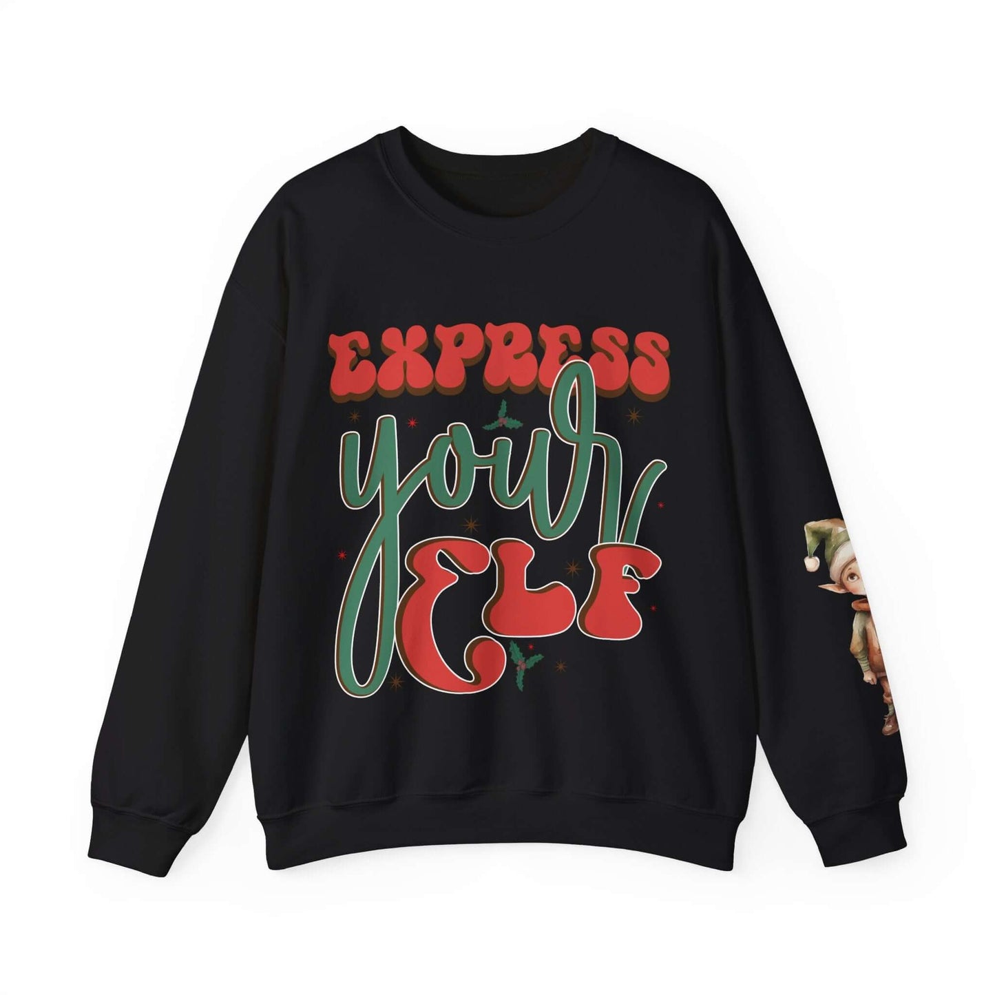 Express Yourself Festive Sweatshirt - Colorful Holiday Elf Design, Individuality and Style