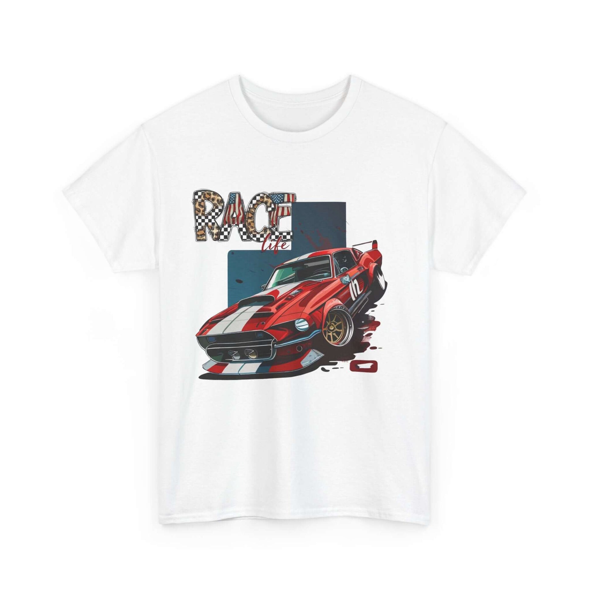 Racing Life Muscle Car T-Shirt with Patriotic Classic Mustang Design