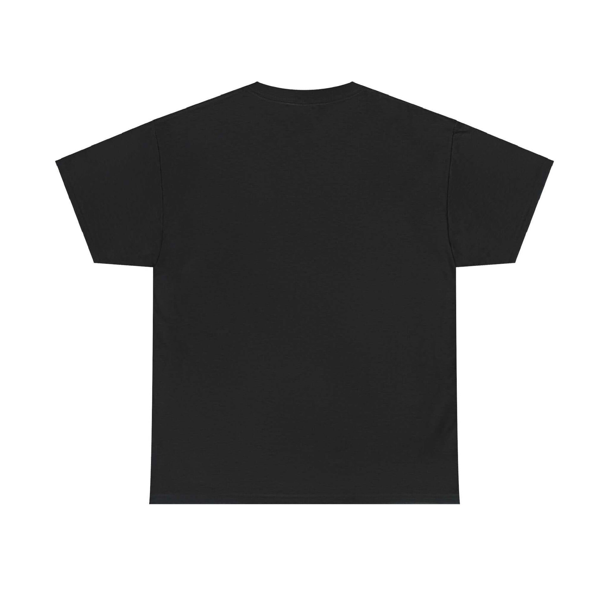 Back view of a stylish black T-shirt, perfect for casual wear and urban fashion enthusiasts.