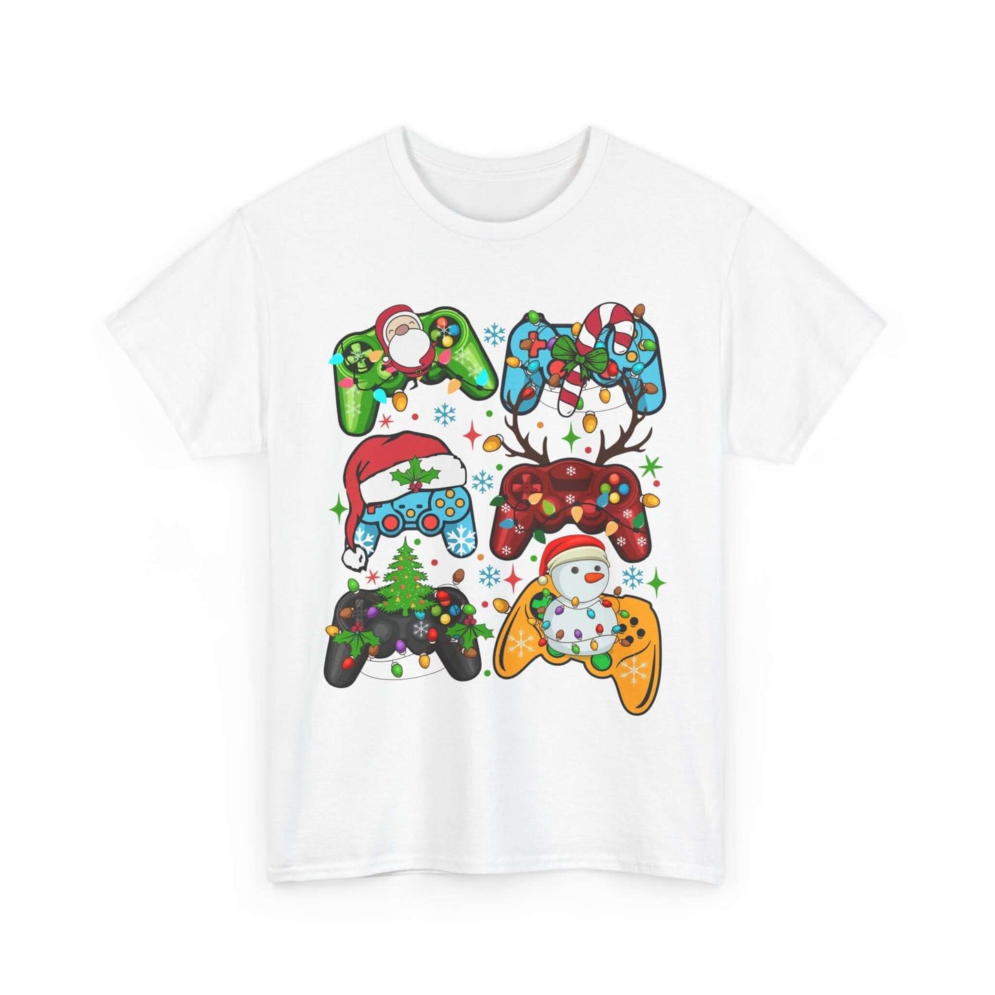 Christmas Gaming Controller Santa Claus Tee featuring festive controller designs for holiday fun and gaming stylishness.