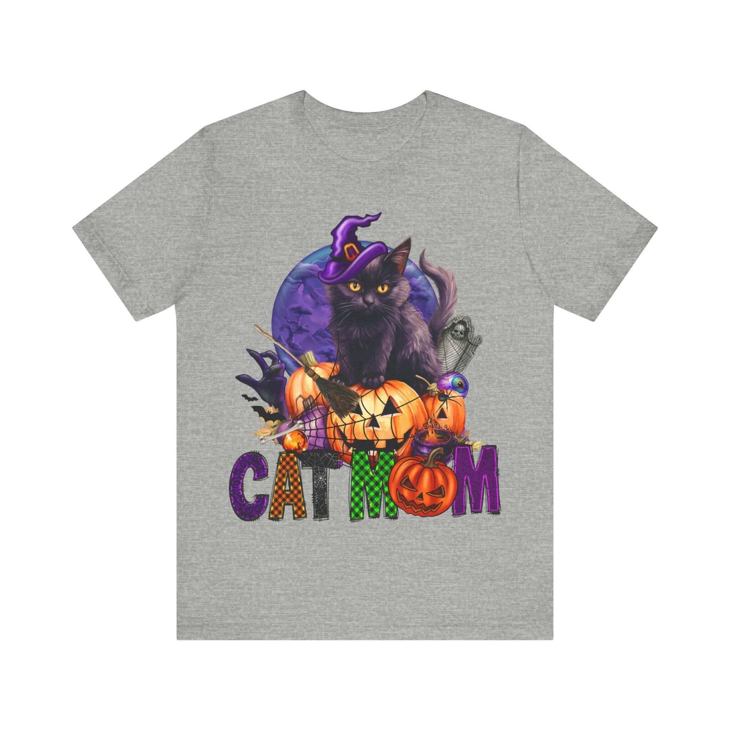 Cat Mom Women's T-shirt - Adorable Baby Black Cat, Pumpkins and Purple Moon, - Unique Halloween Outfits, Festive Parties, and Feline Fun.