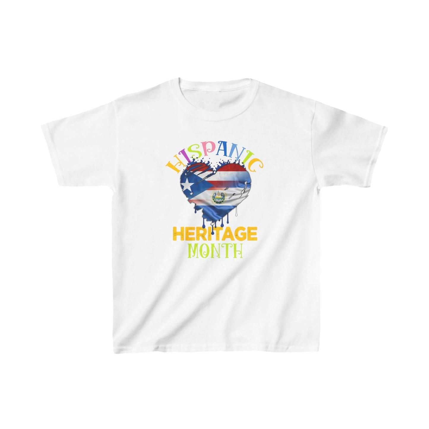 Kids T-Shirt Hispanic Heritage Month Heart Flag PR and El Salvador Blend