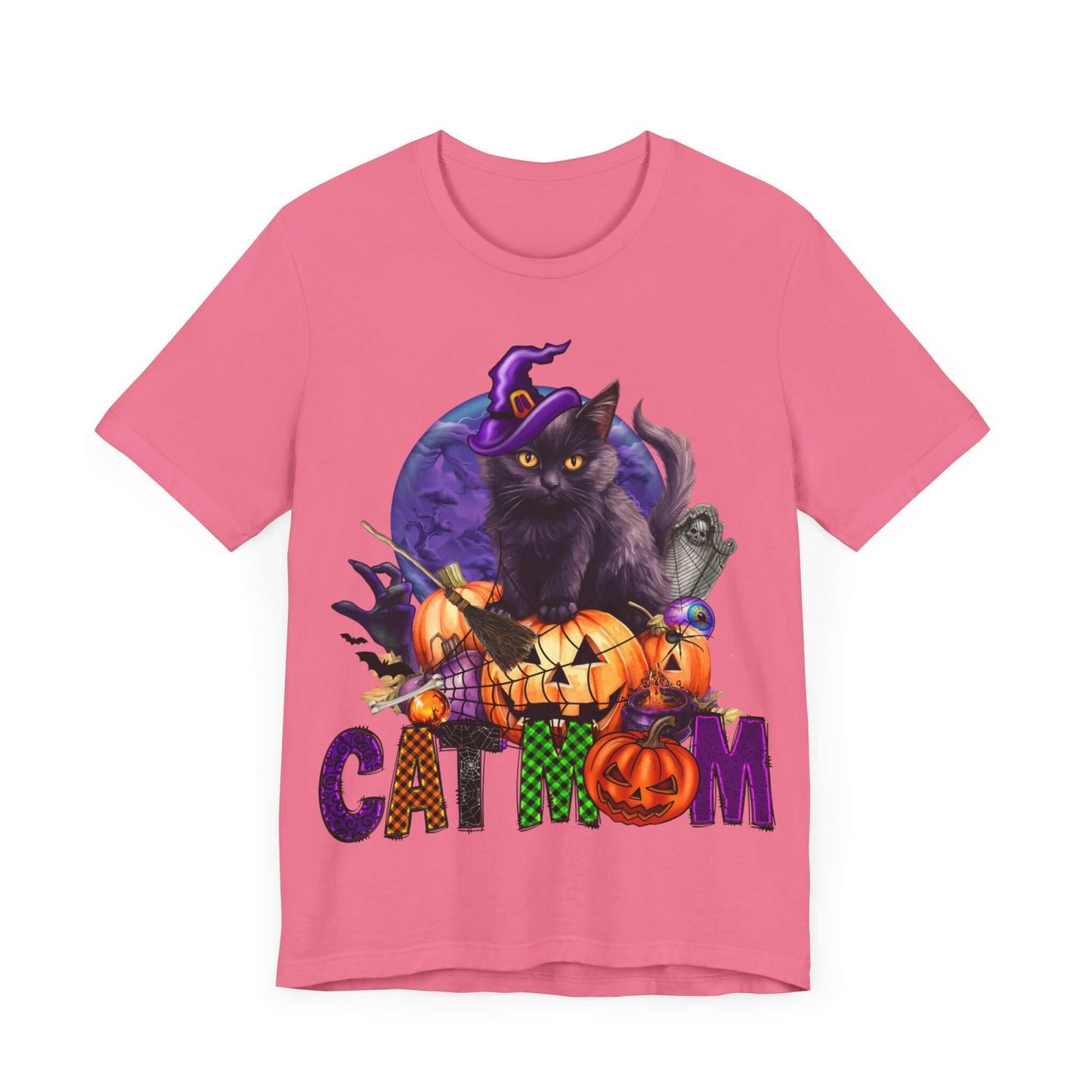 Cat Mom Women's T-shirt - Adorable Baby Black Cat, Pumpkins and Purple Moon, - Unique Halloween Outfits, Festive Parties, and Feline Fun.