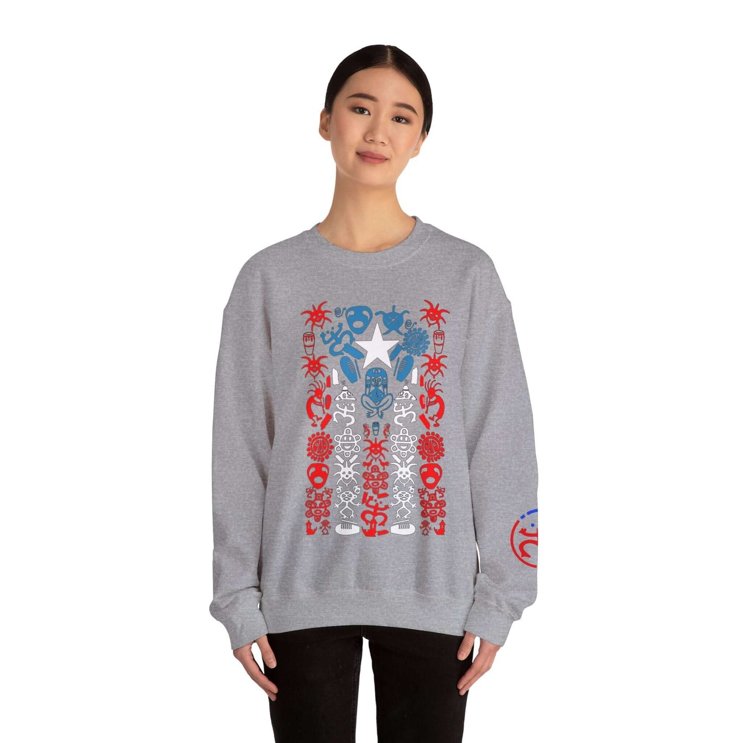 Indigenous Taino Symbol Sweatshirt, Cultural Heritage Shirt with Vibrant Tribal Artwear